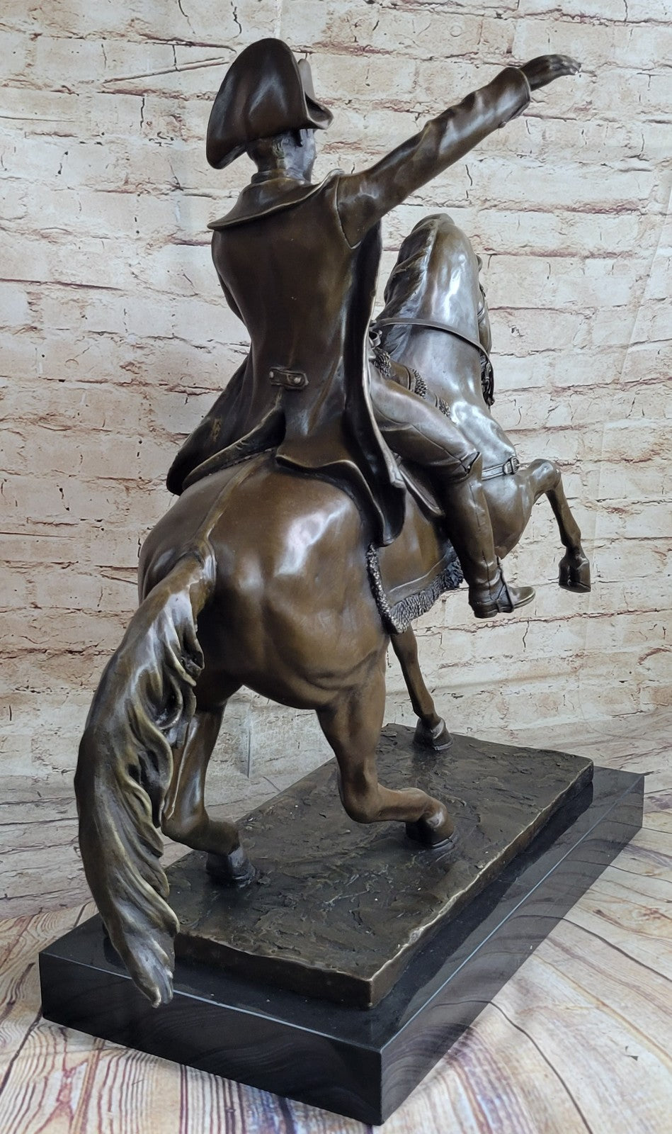 Western Bronze Marble Base Napoleon Ride Horse Patrol Art Deco Statue Sculpture