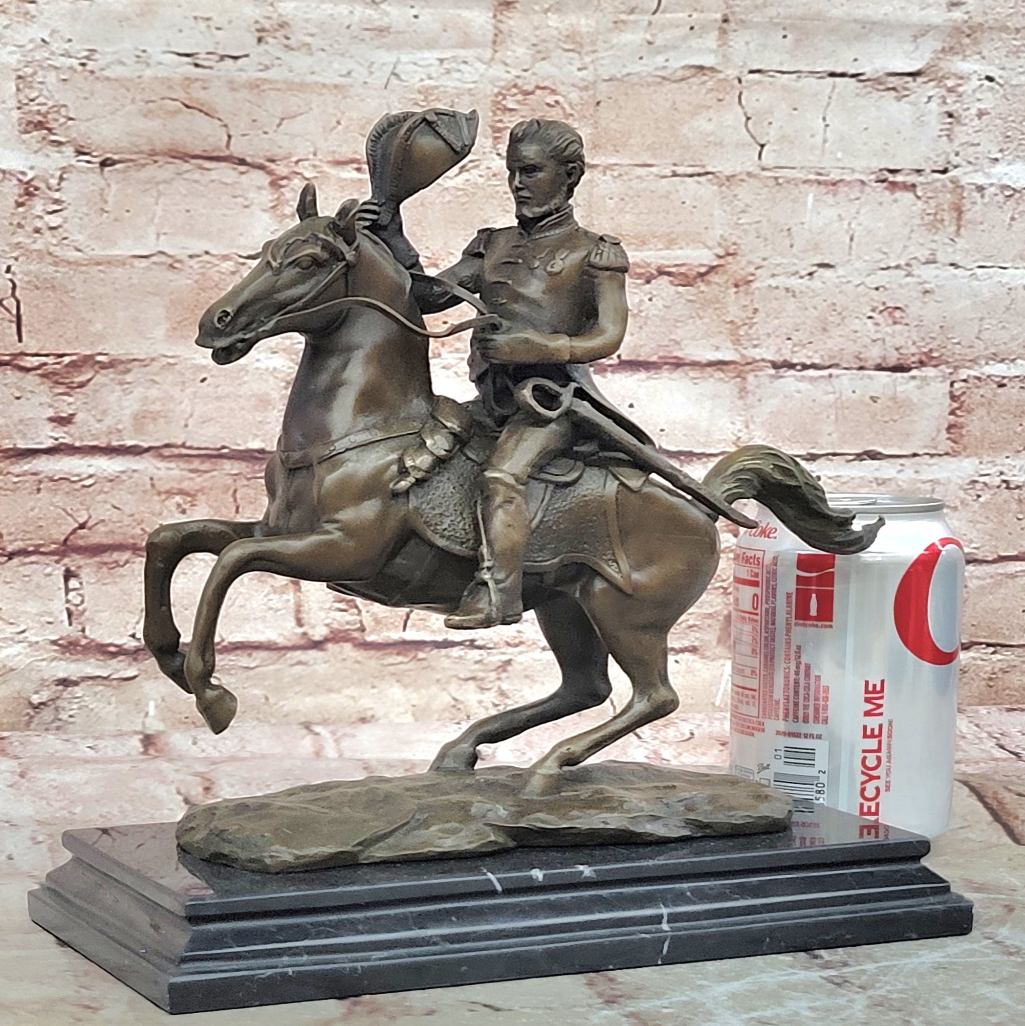 Hot Cast Civil War General on Horse and Sword Bronze Sculpture Marble Figurine