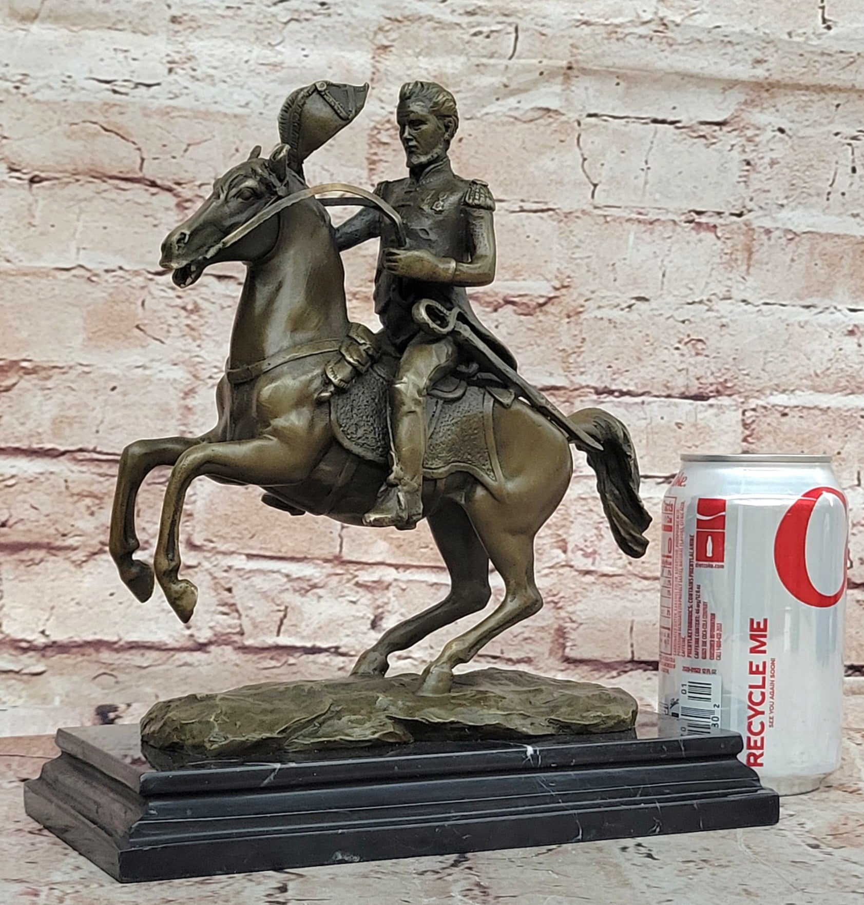 Hot Cast Civil War General on Horse and Sword Bronze Sculpture Marble Figurine