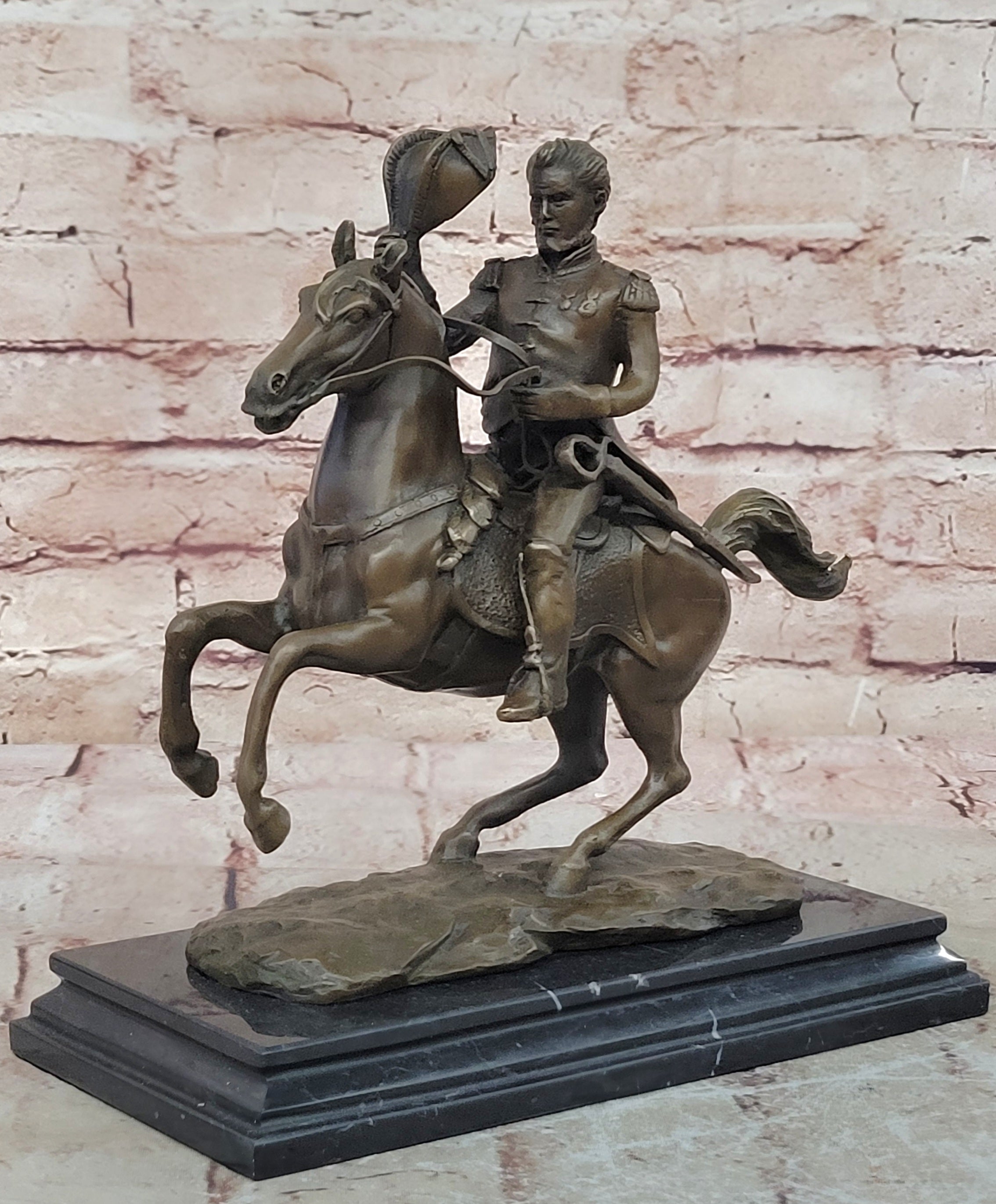 Hot Cast Civil War General on Horse and Sword Bronze Sculpture Marble Figurine