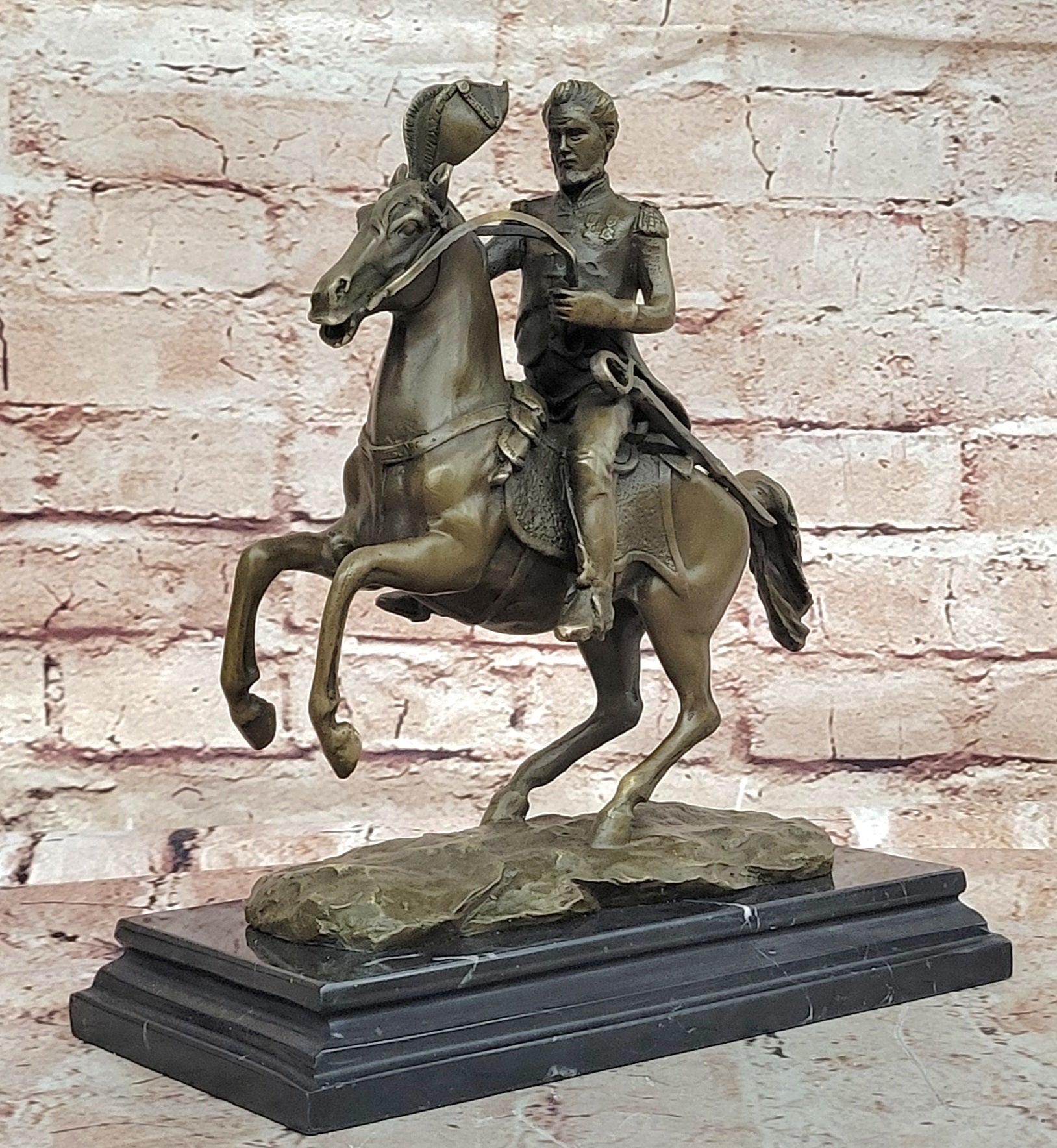 Hot Cast Civil War General on Horse and Sword Bronze Sculpture Marble Figurine