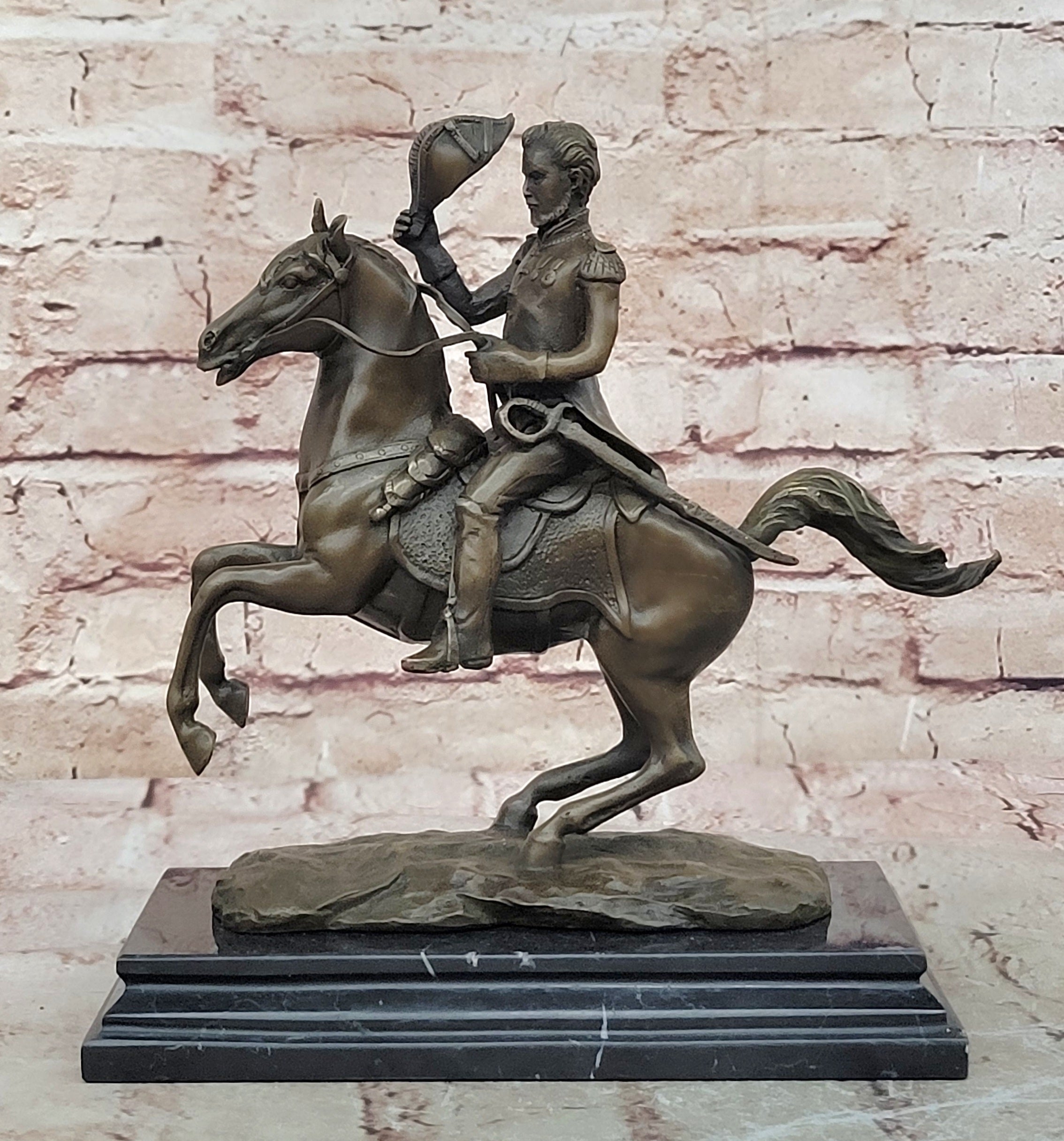 Hot Cast Civil War General on Horse and Sword Bronze Sculpture Marble Figurine