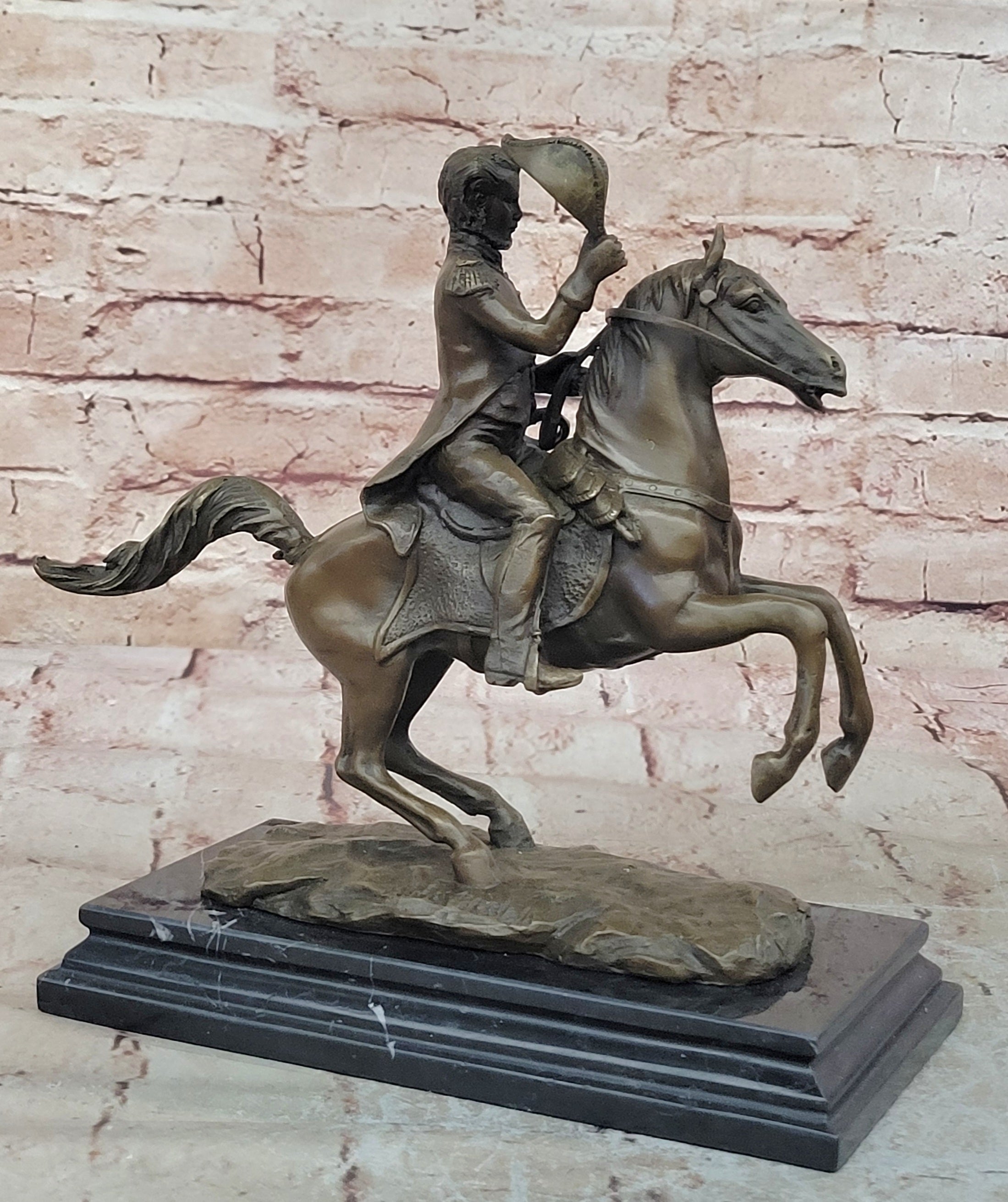 Hot Cast Civil War General on Horse and Sword Bronze Sculpture Marble Figurine