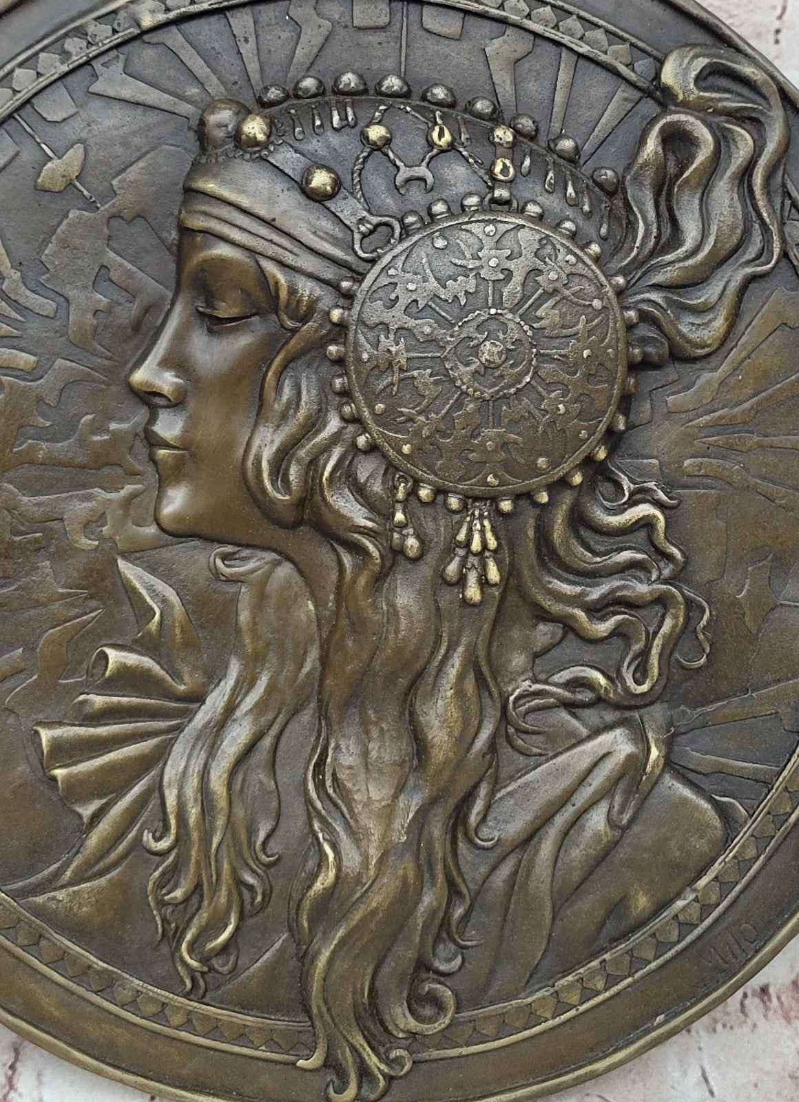 Young Queen Goddess Bas Relief Bronze Sculpture Masterpiece Figurine Sale Gift