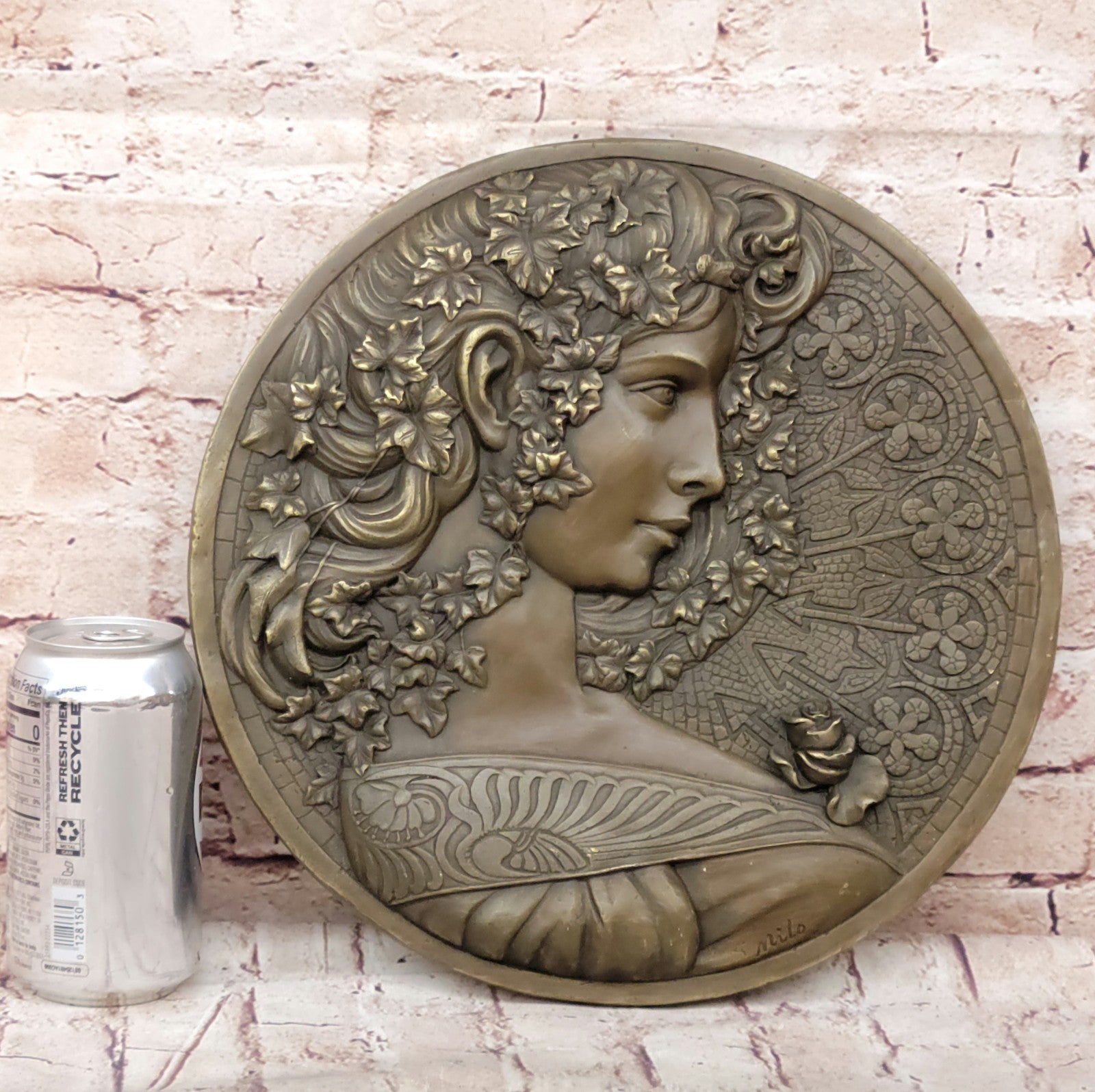 Art Deco Royal Goddess Bas Relief Wall Mount Bronze Sculpture Figurine