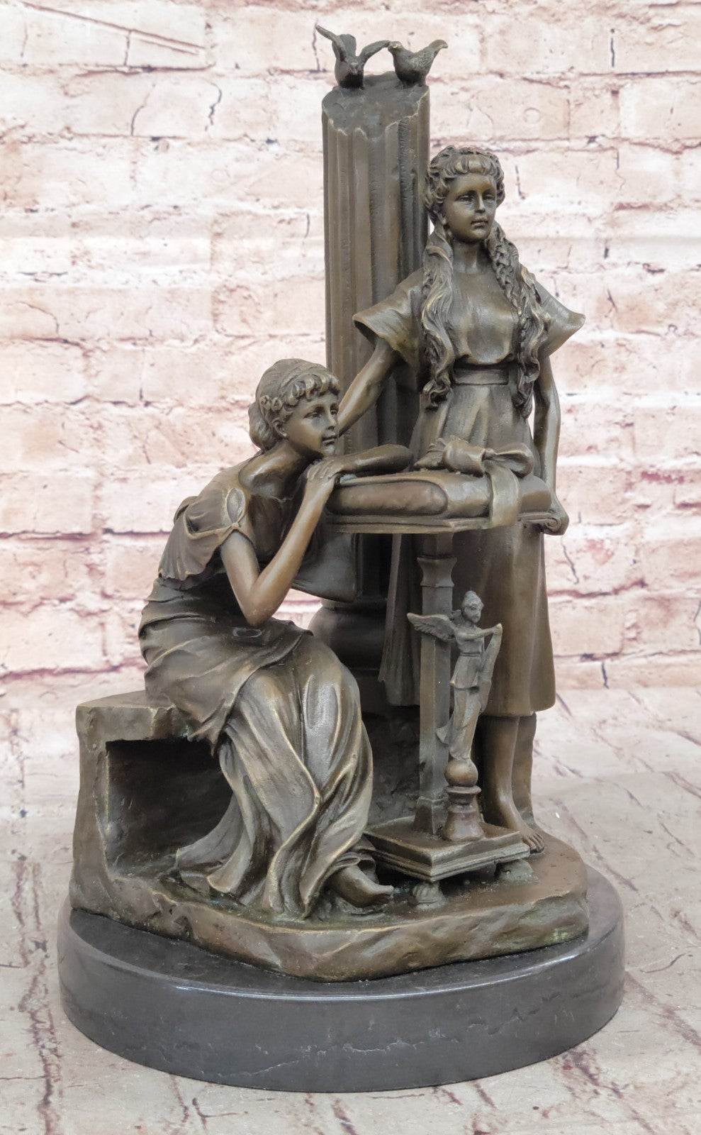 VERY FINE FRENCH YOUNG GIRLS MAIDEN BRONZE FIGURE SIGNED HIPPOLYTE MOREAU FIGURE