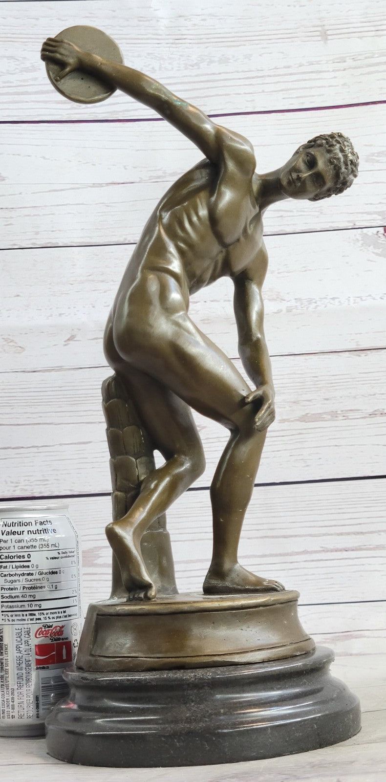 Discus Thrower Grand Tour Bronze Statue On Black Marble Base European Artwork