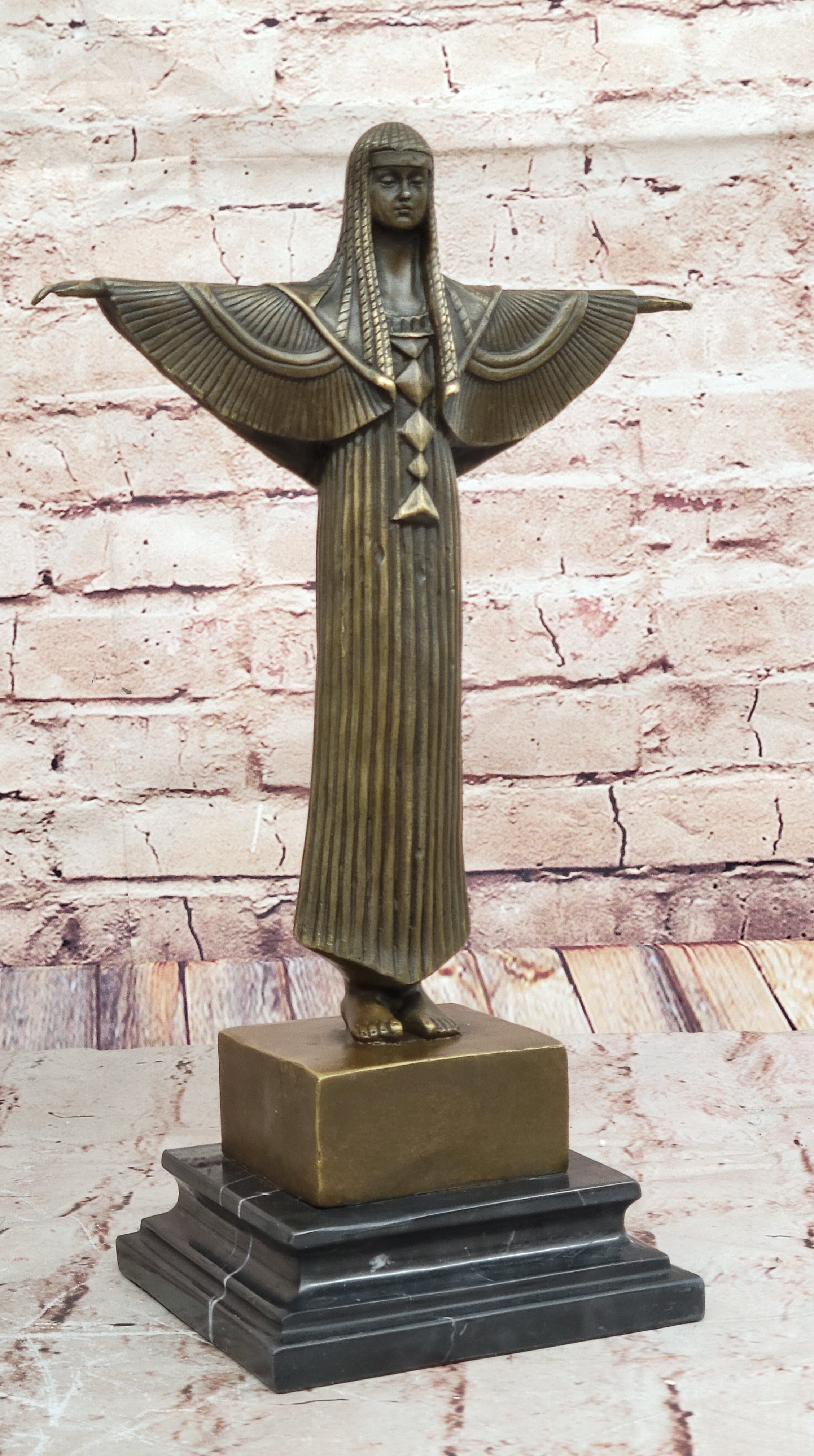 Princess Statue Sculpture Handmade Bronze on Marble Cleopatra Egyptian Figurine