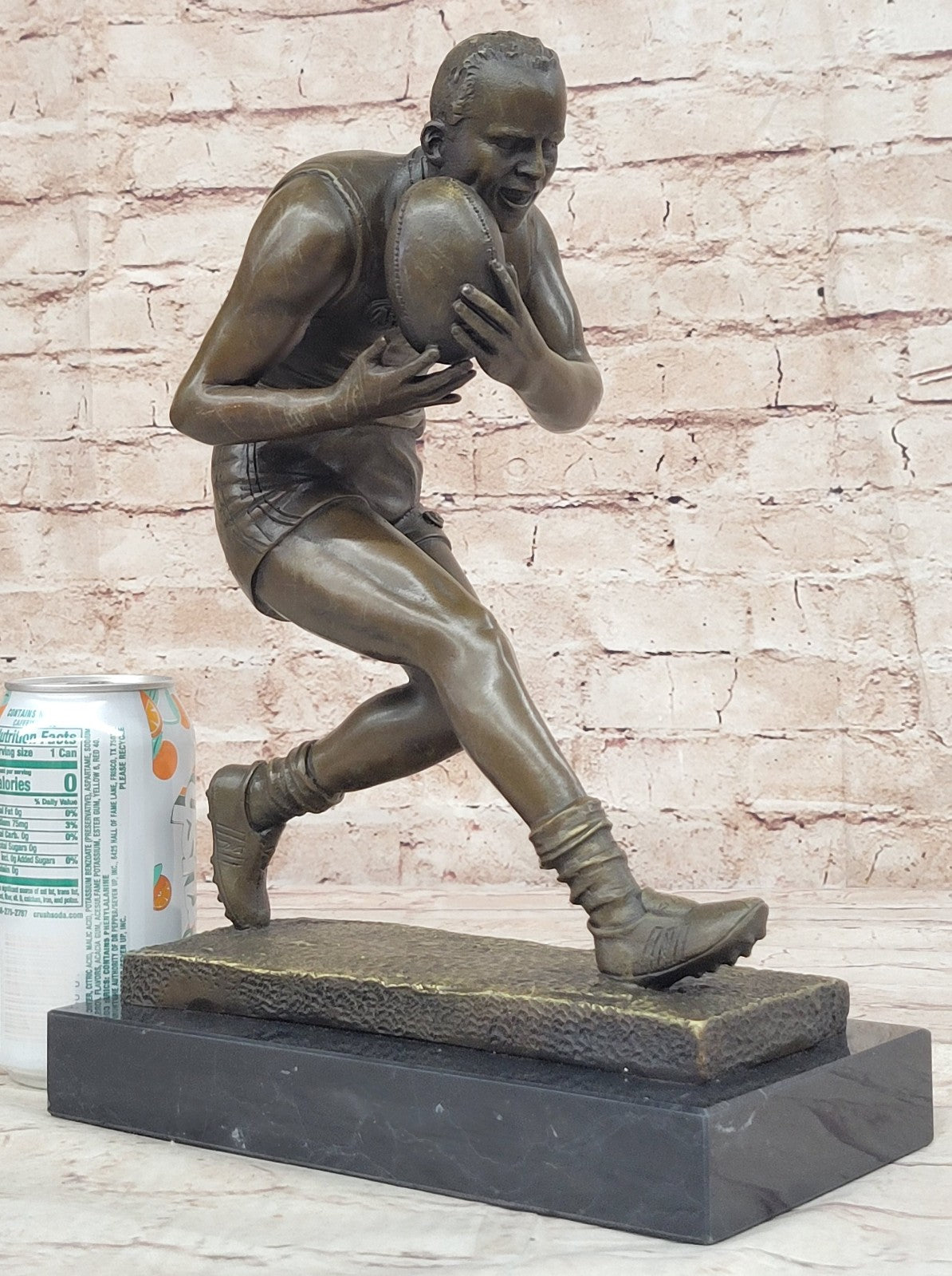 Bronze Sculpture Rugby Football Player European Made Detailed Figure