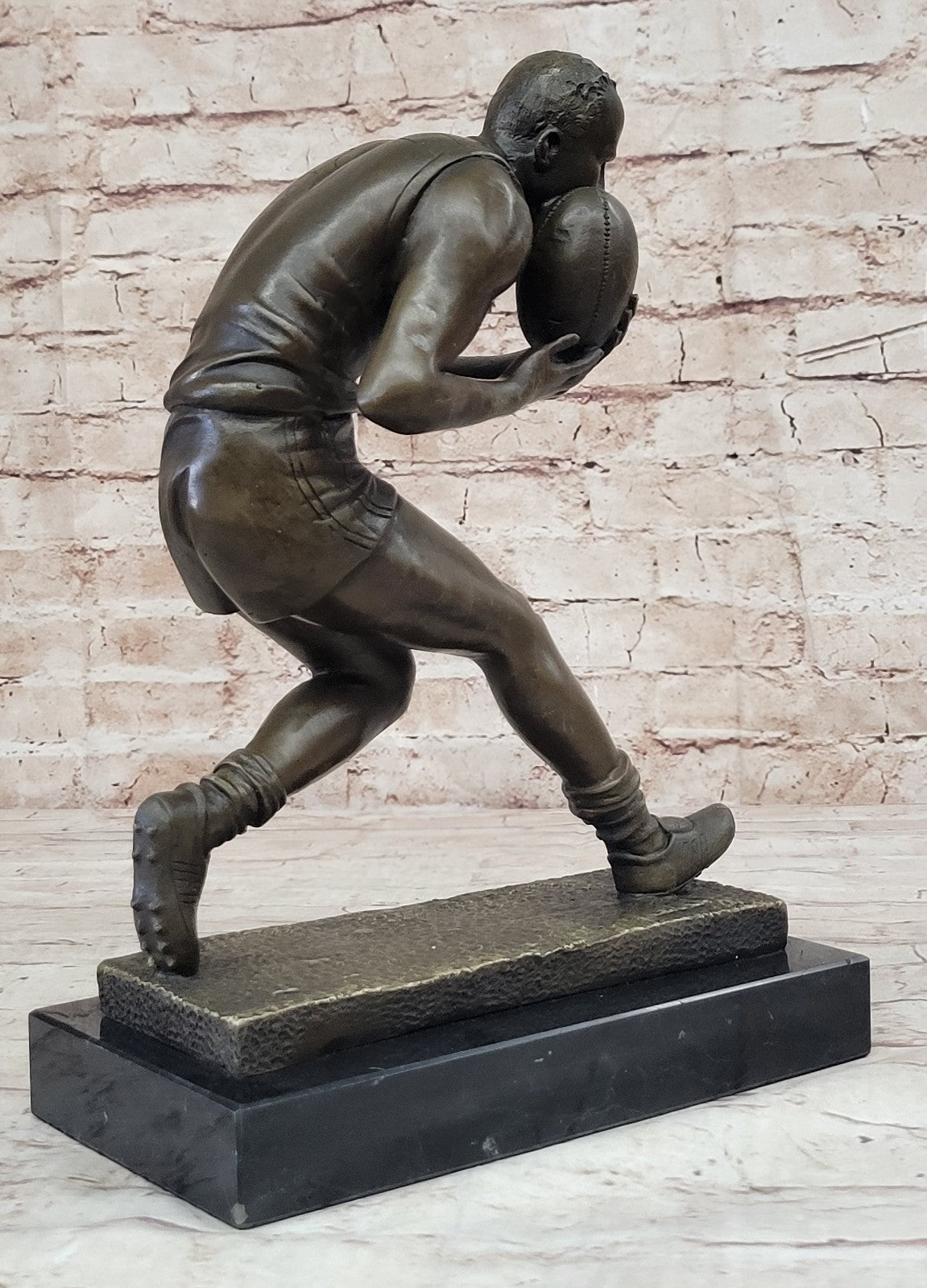 Bronze Sculpture Rugby Football Player European Made Detailed Figure
