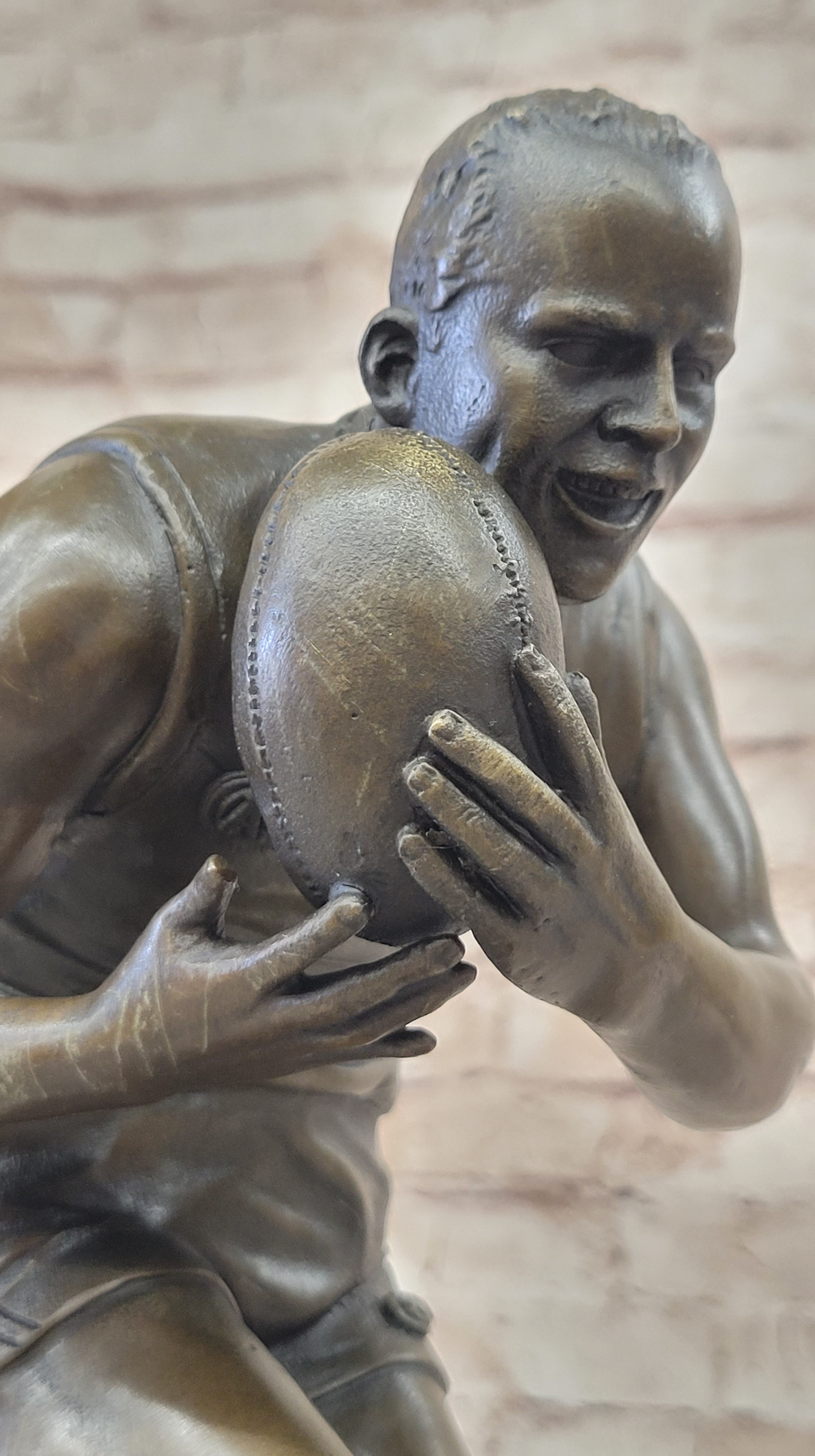 Bronze Sculpture Rugby Football Player European Made Detailed Figure