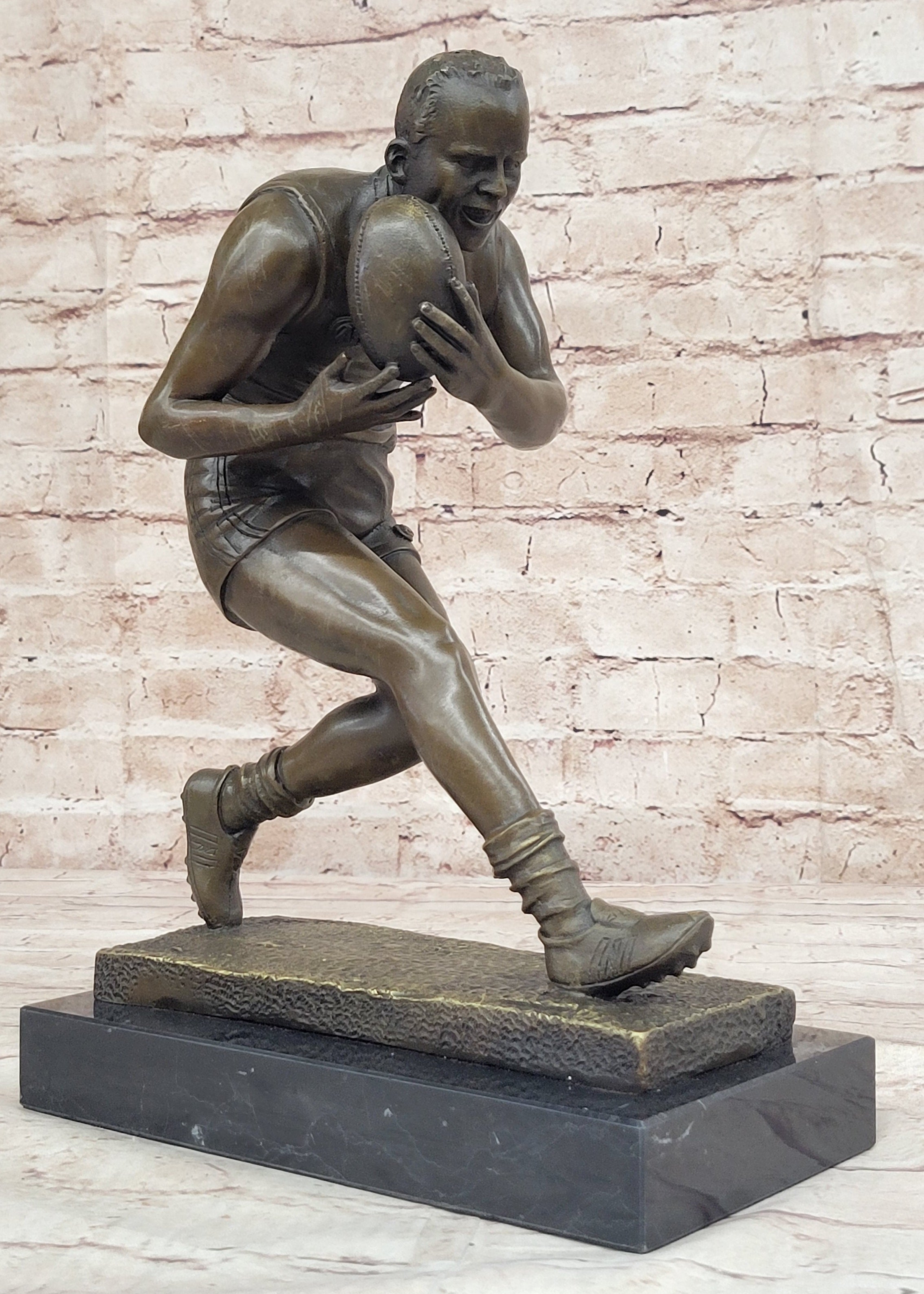 Bronze Sculpture Rugby Football Player European Made Detailed Figure