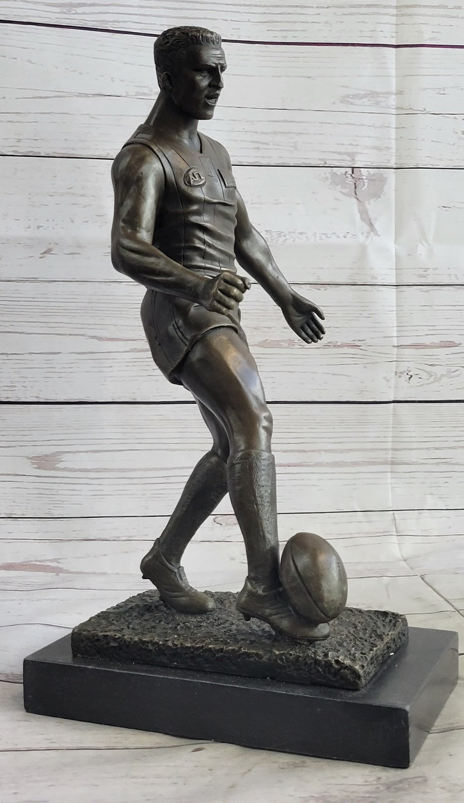 College Coach Gift Rugby Football Player Athlete Bronze Marble Statue Award Art