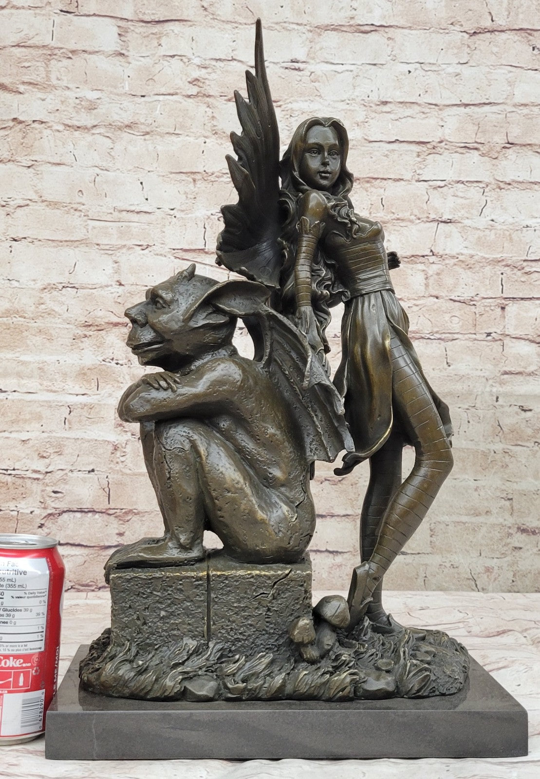 Mythical Magic: Hot Cast Bronze Art Deco Fairy with Gargoyle by Aldo Vitaleh