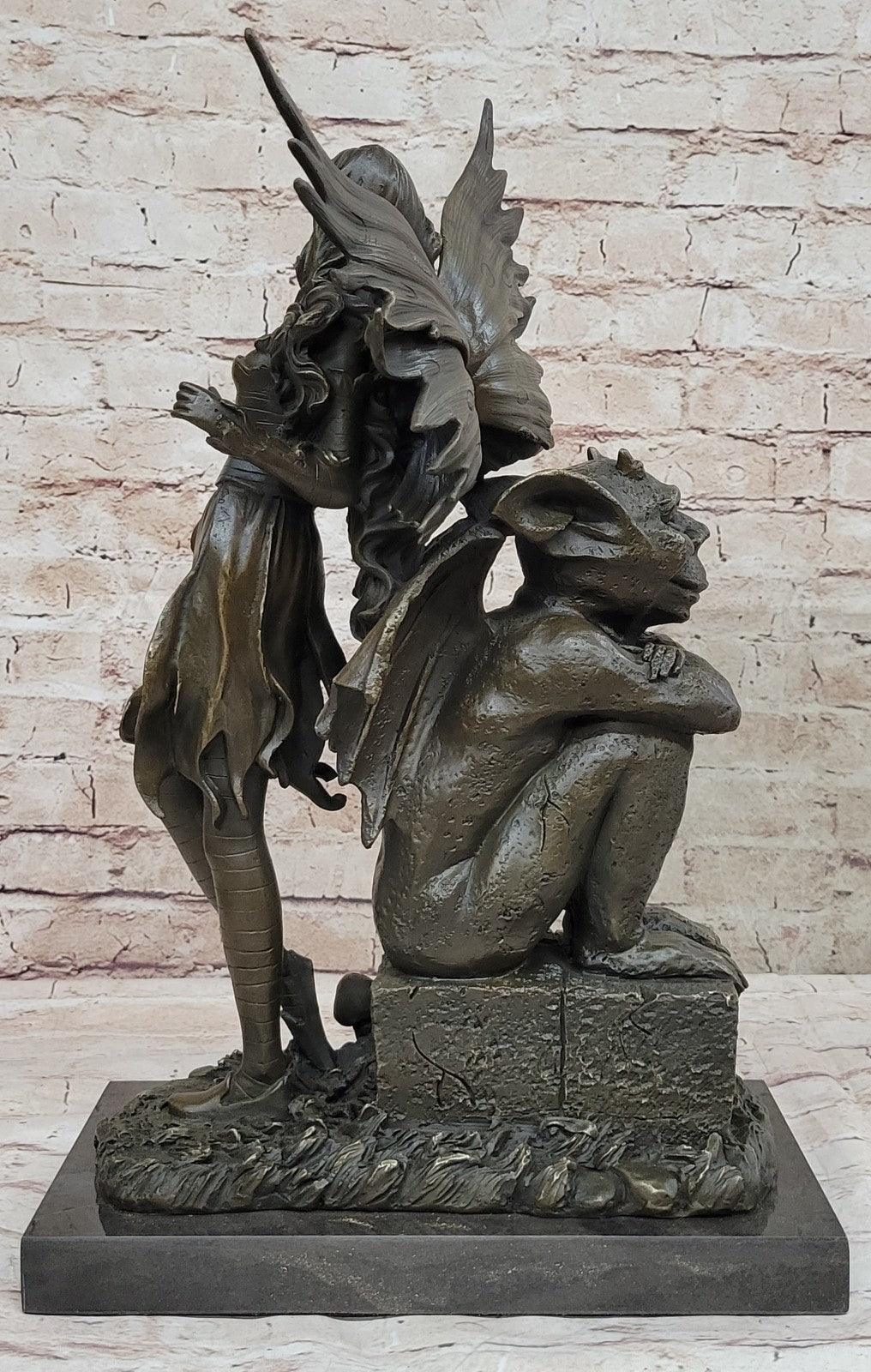 Mythical Magic: Hot Cast Bronze Art Deco Fairy with Gargoyle by Aldo Vitaleh