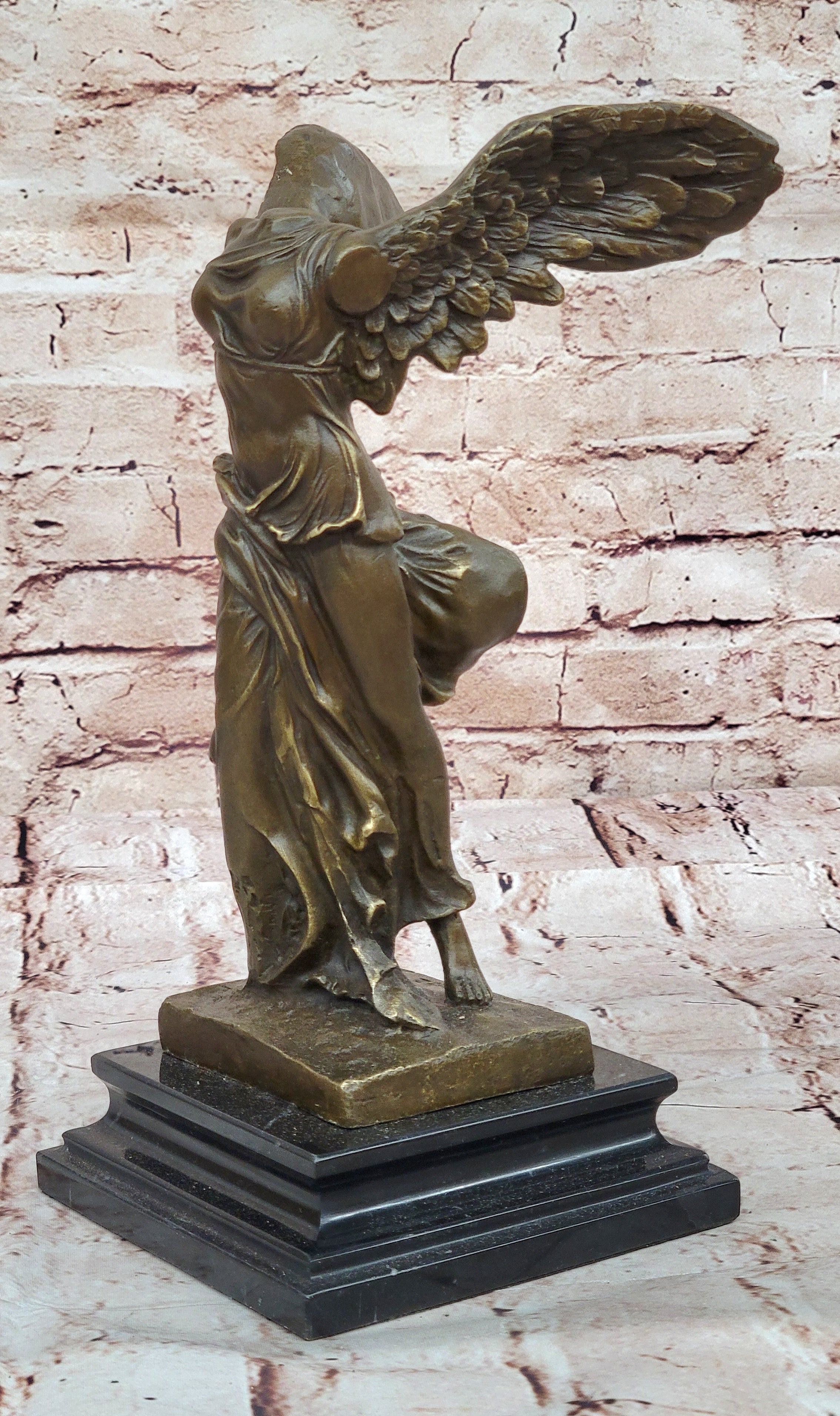 FINE FRENCH 19C GRAND TOUR BRONZE GODDESS OF VICTORY NIKE ON MARBLE BASE decor