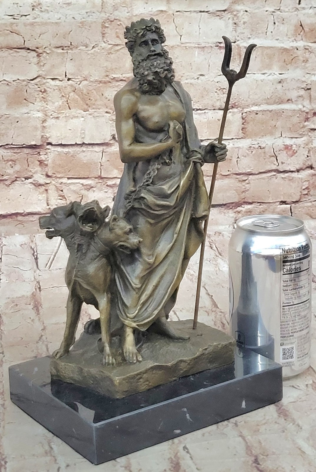 Signed Greek God Pluto With Dogs Mythical Bronze Sculpture Statue Figure Decor