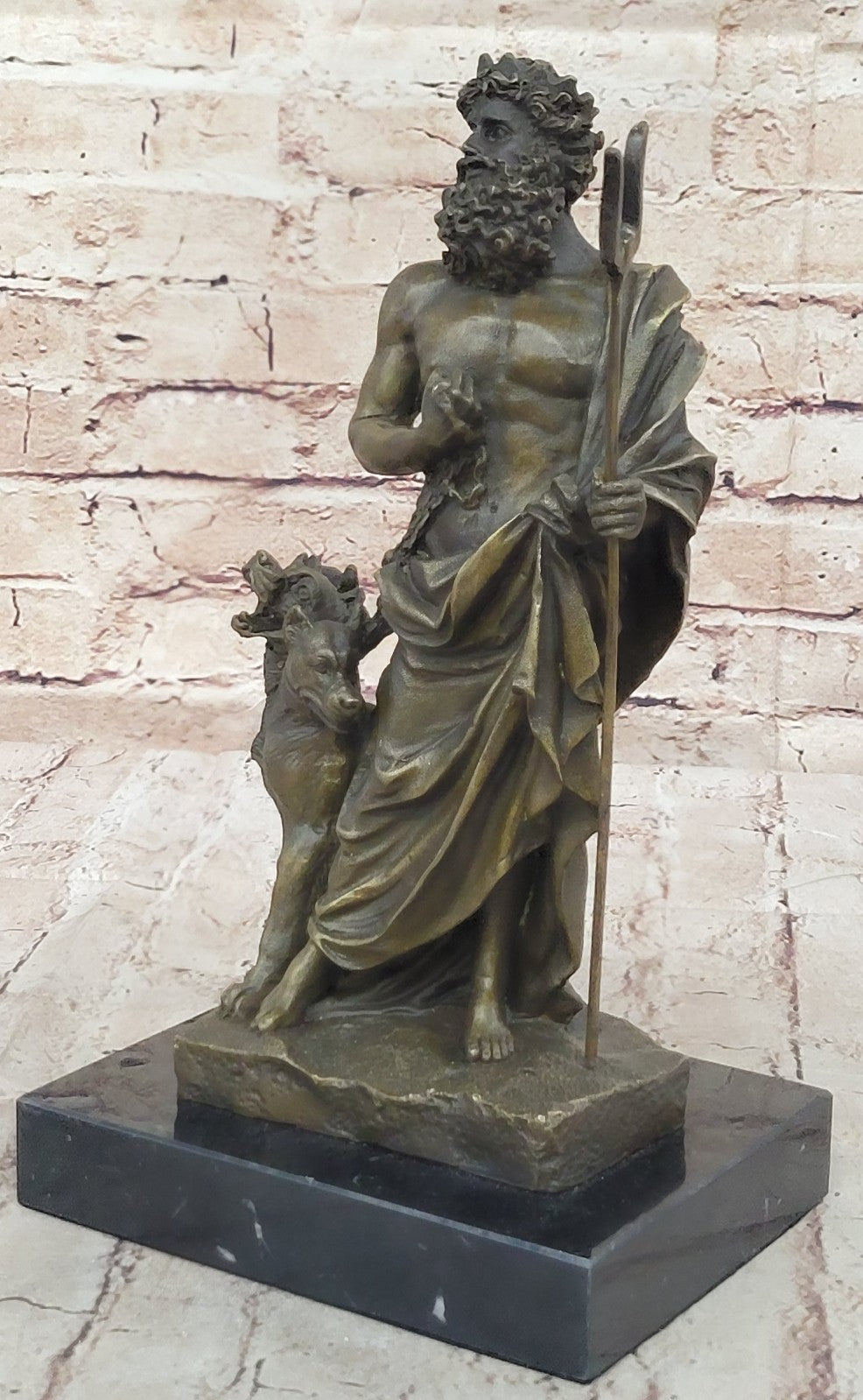 Signed Greek God Pluto With Dogs Mythical Bronze Sculpture Statue Figure Decor