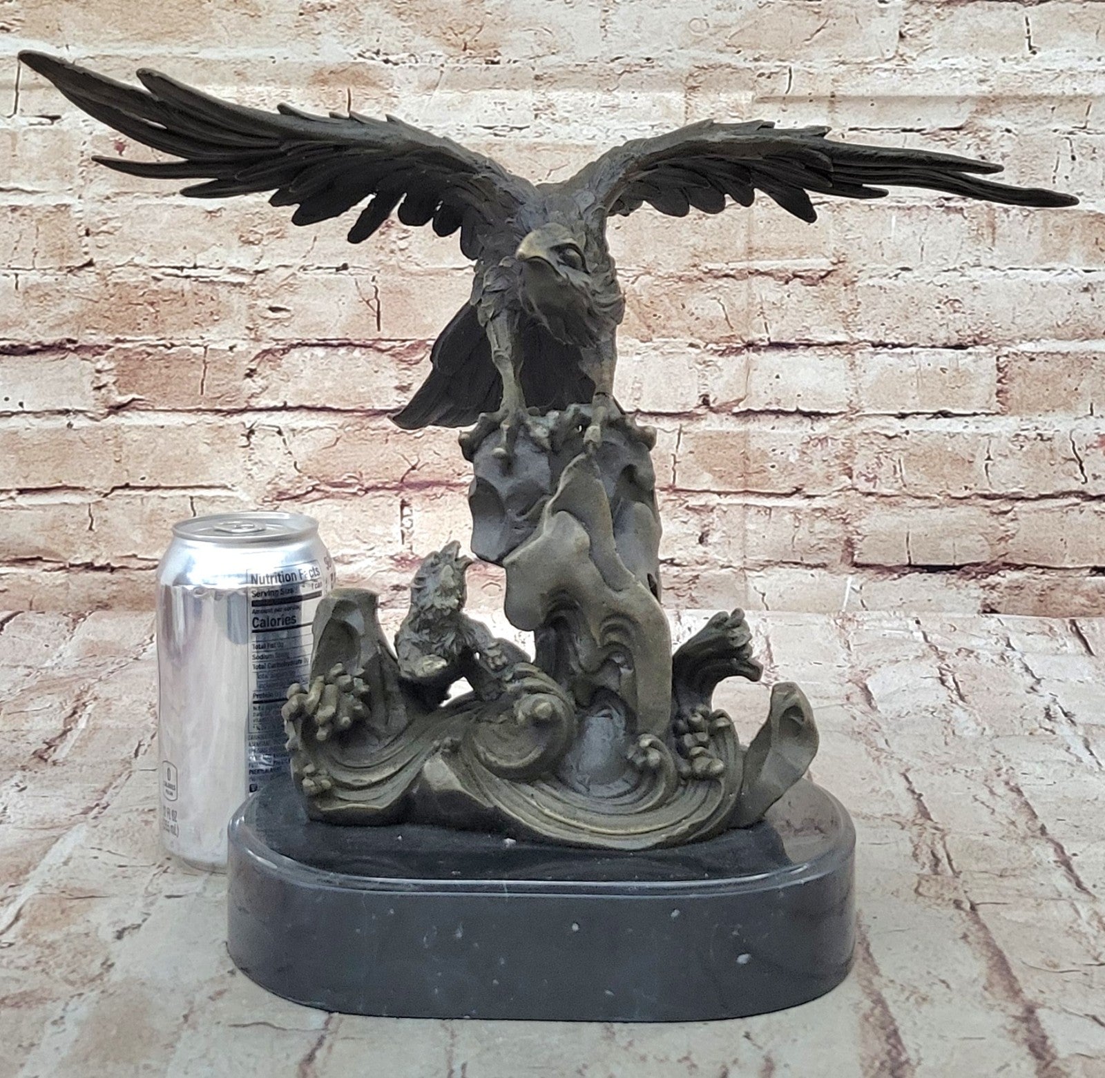 Flying Eagle Hawk Bird Eagle Spread wing Fighting Bronze Sculpture, Signed:Milo