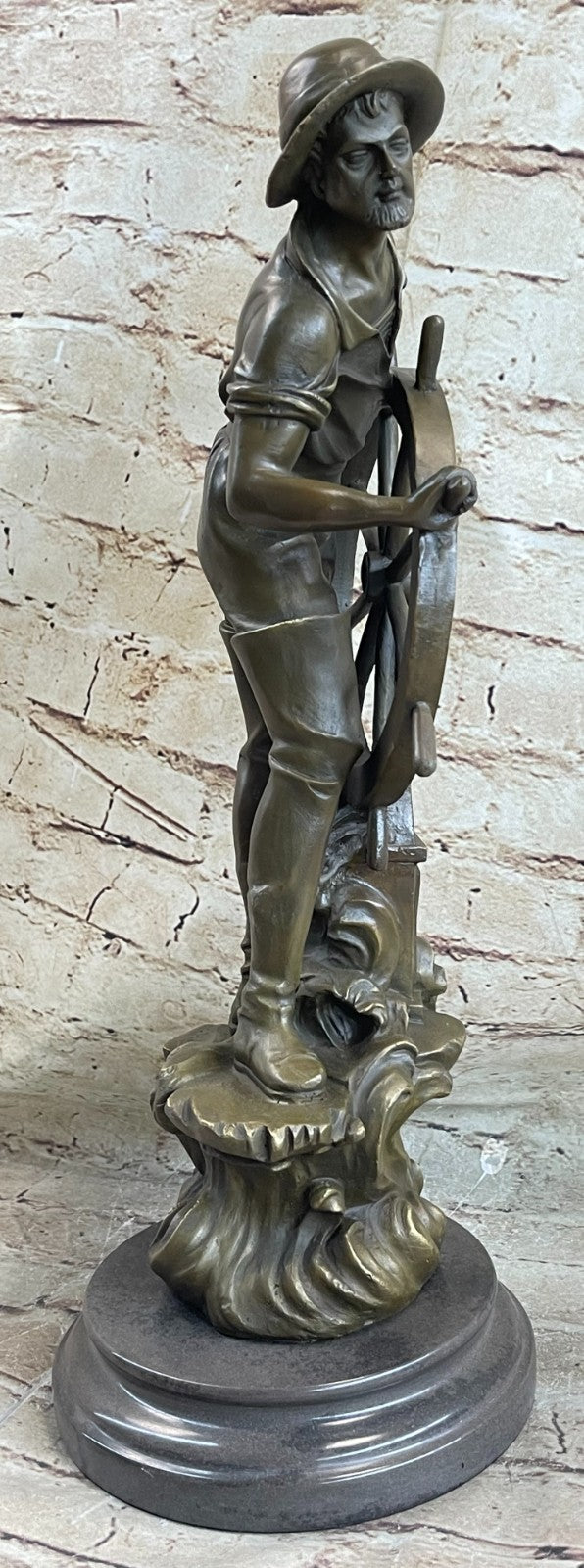 Bronze Sculpture Statue Fishing Fisherman Old Man Sea Captain Vintage