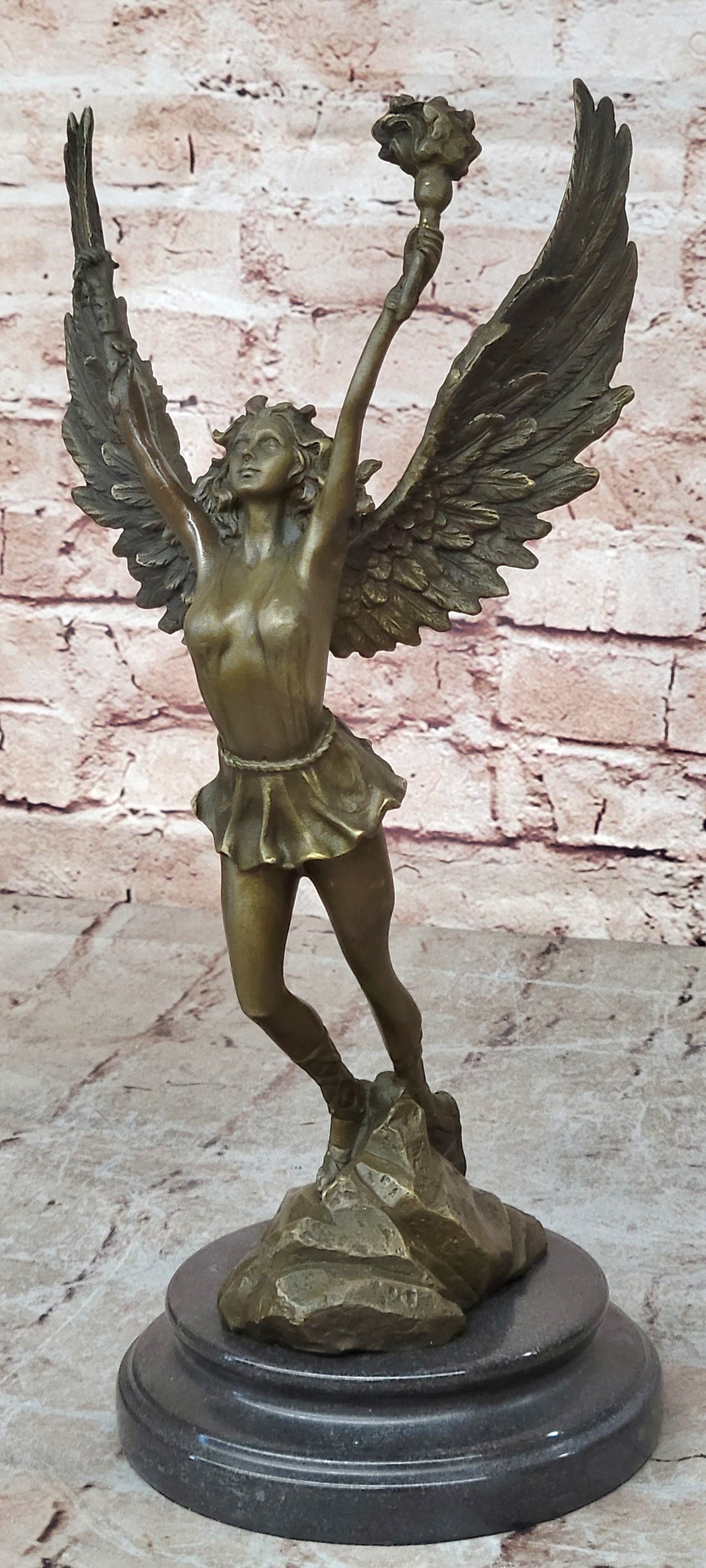 Handcrafted bronze sculpture SALE Mythical Religious Angel Moreau Signed Nude