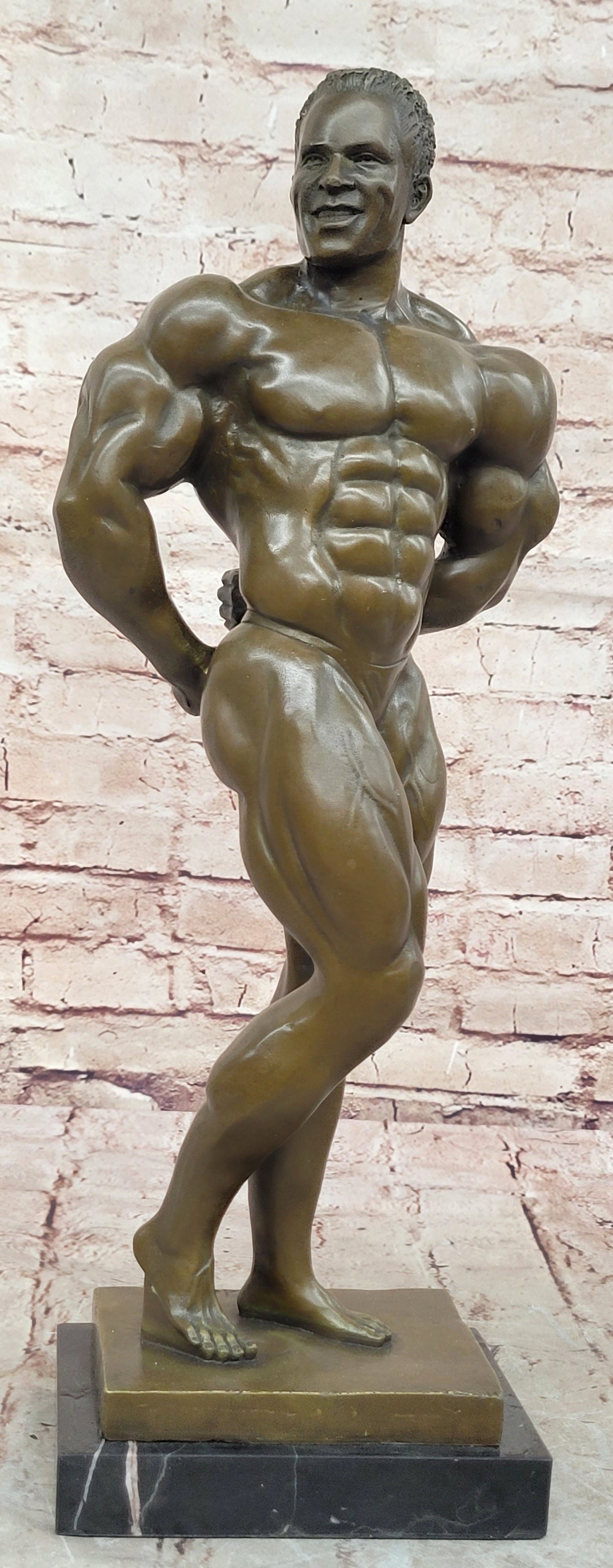 Art Deco Black Bodybuilder Bronze Sculpture Marble Base Figurine Figure Decorative