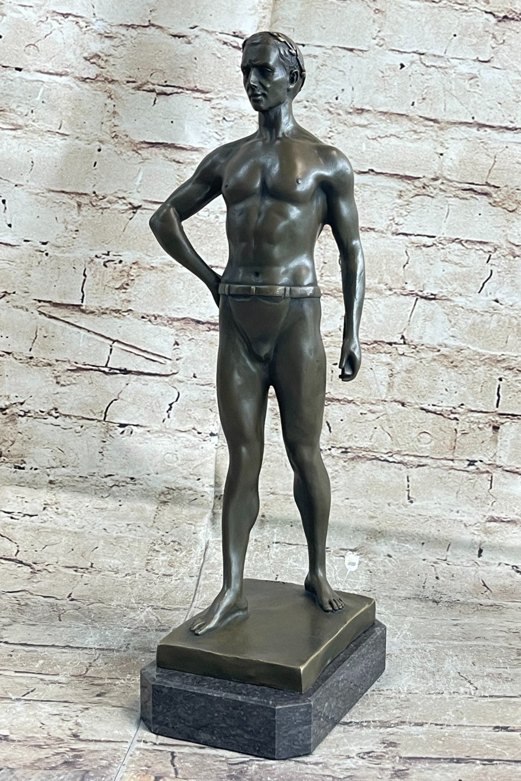 Handcrafted bronze sculpture SALE Bas Marble God Roman Athletic Original Signed