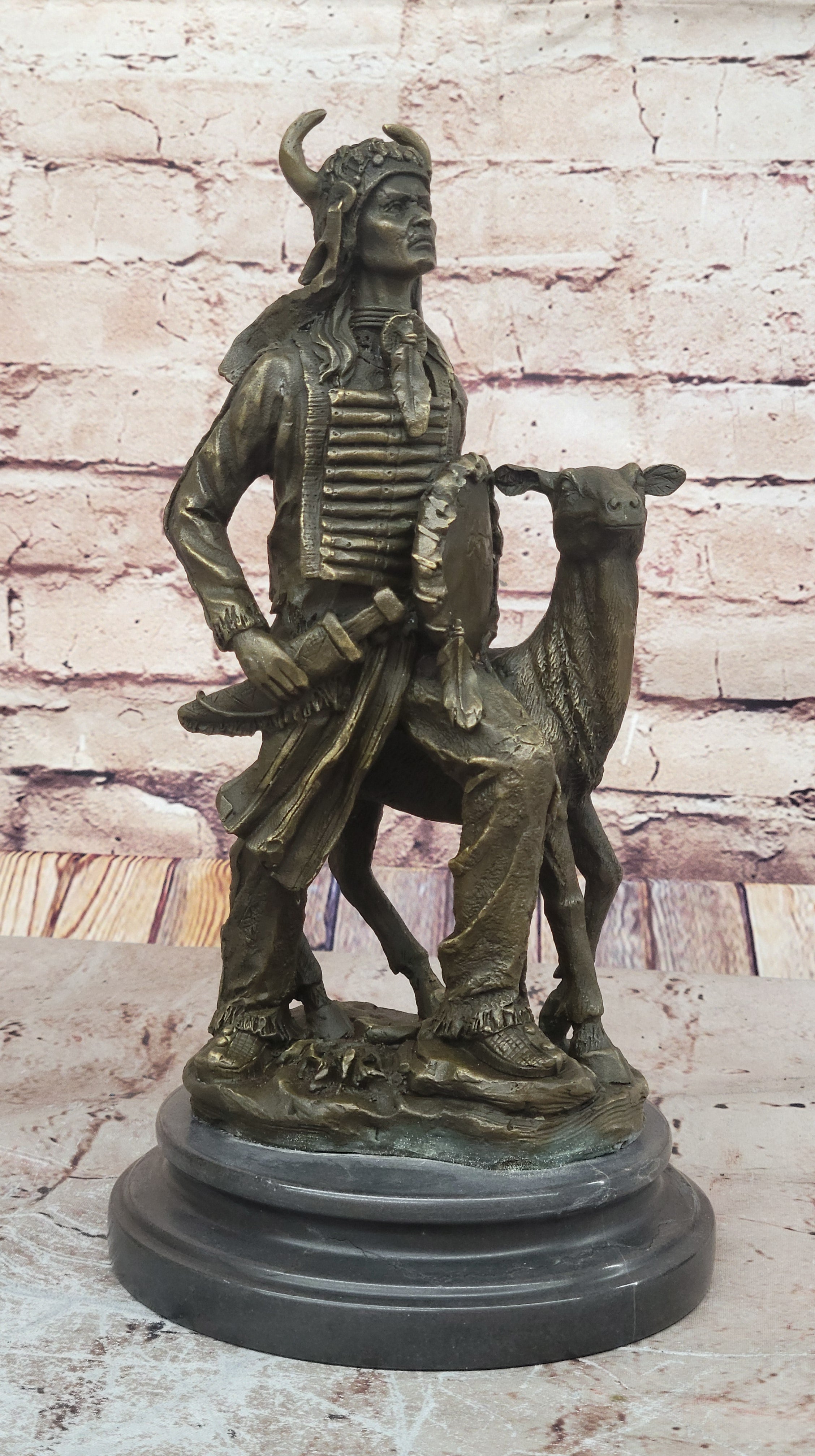 Western Artwork Real Handcrafted Bronze Indian Warrior  Lost Wax Method Statue