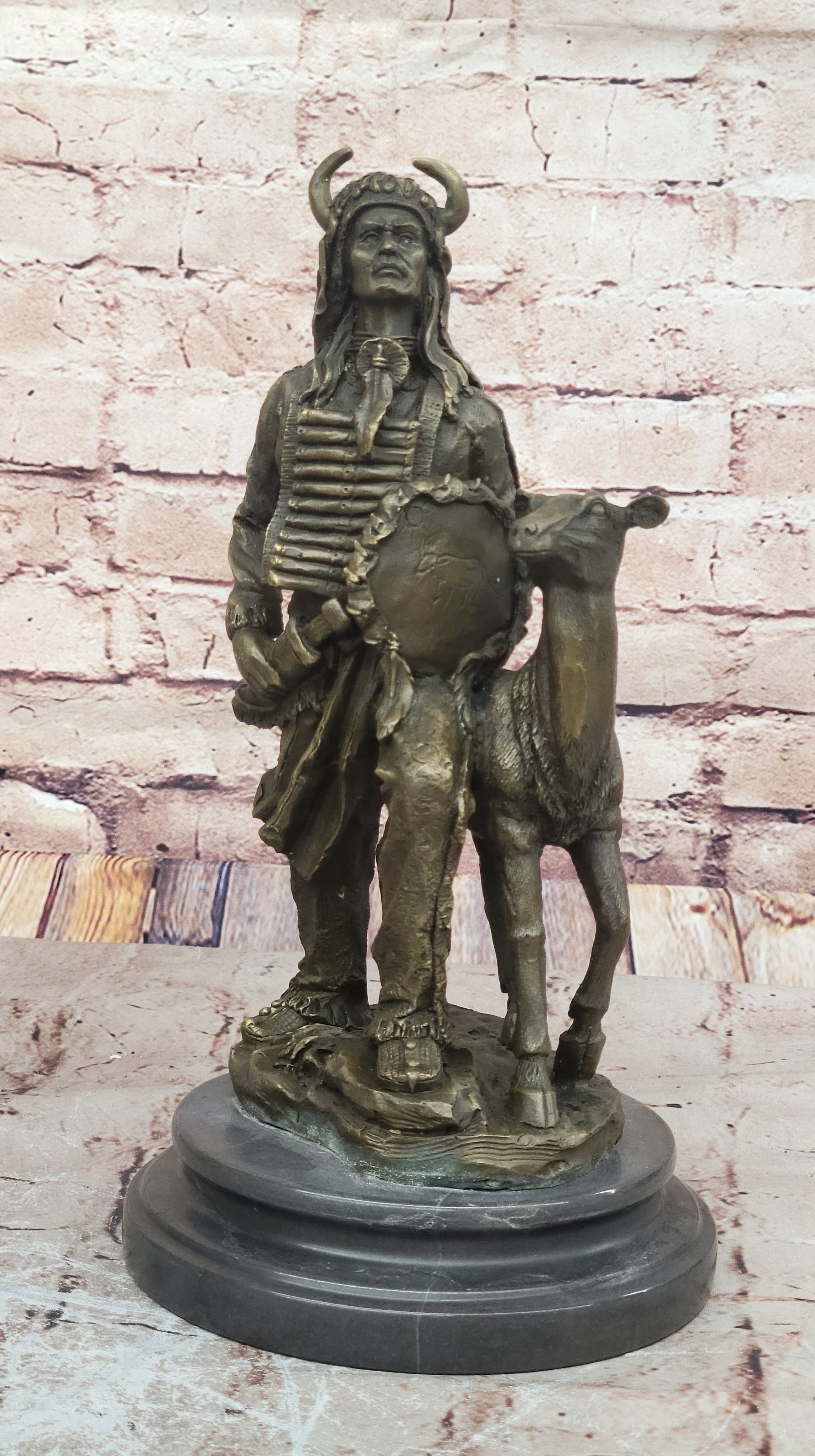 Western Artwork Real Handcrafted Bronze Indian Warrior  Lost Wax Method Statue