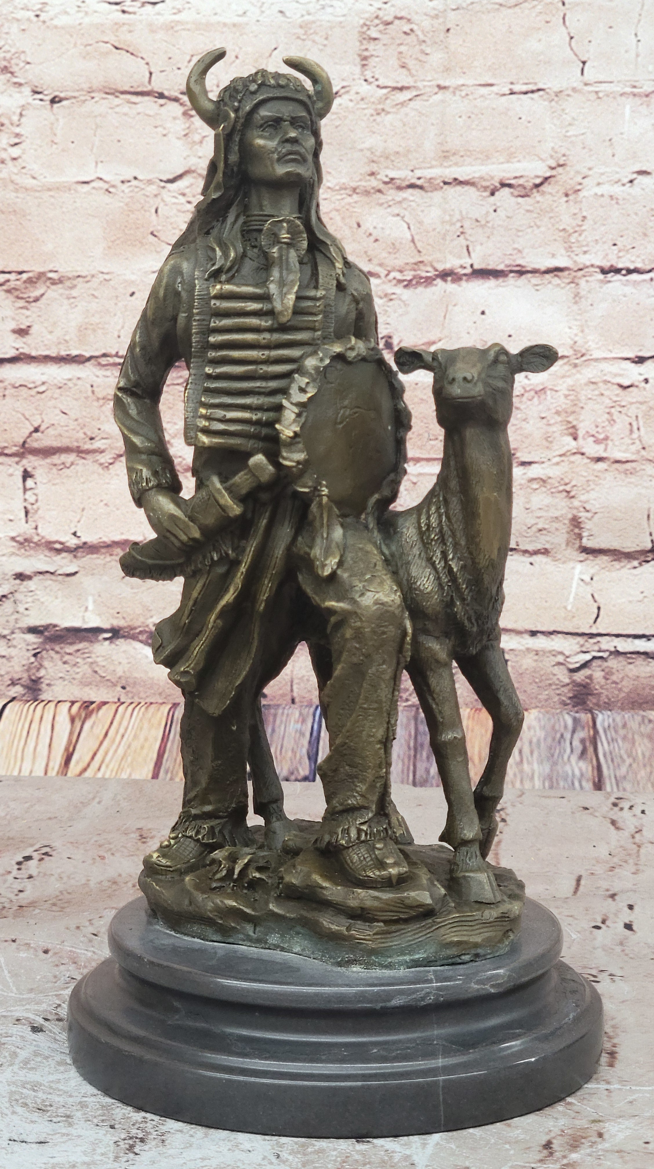 Western Artwork Real Handcrafted Bronze Indian Warrior  Lost Wax Method Statue