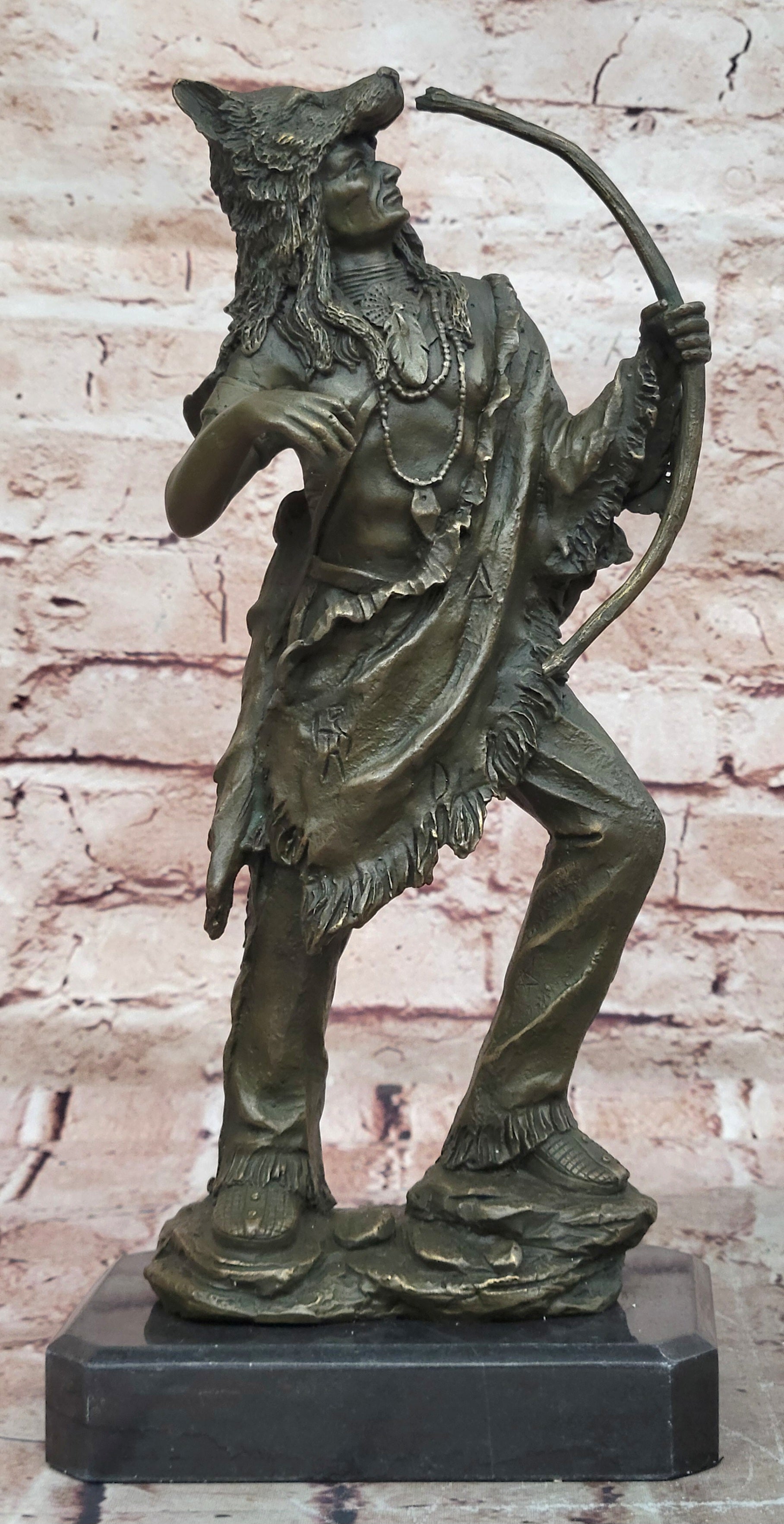 Handcrafted bronze sculpture SALE Dec Base Marble Warrior Chief Indian Cast Hot