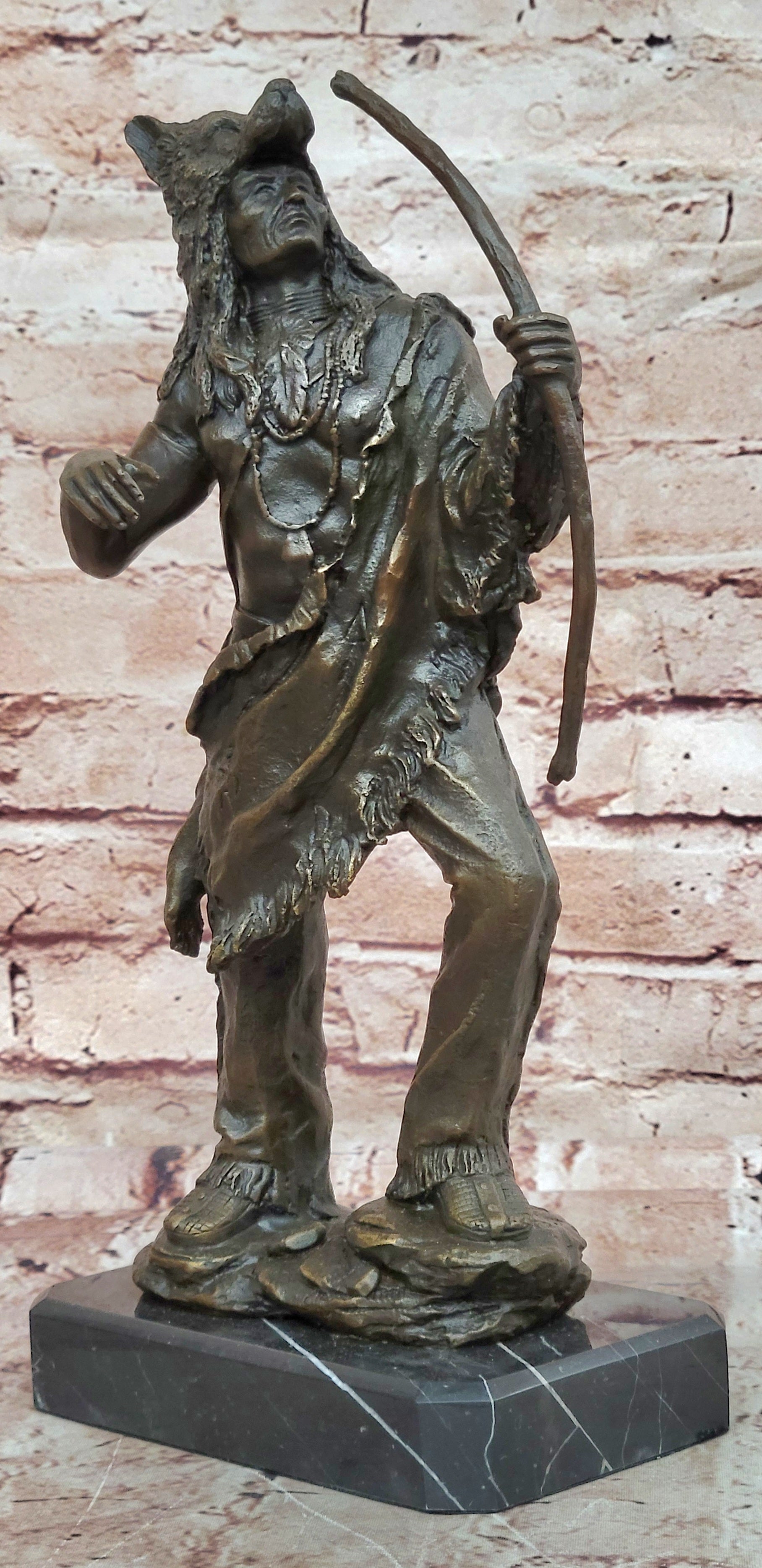Handcrafted bronze sculpture SALE Dec Base Marble Warrior Chief Indian Cast Hot