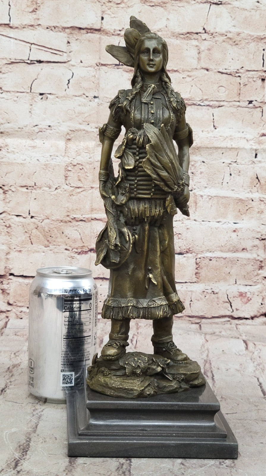 Sign Wood Native American Indian Girl Bronze Sculpture Figure Statue Figurine