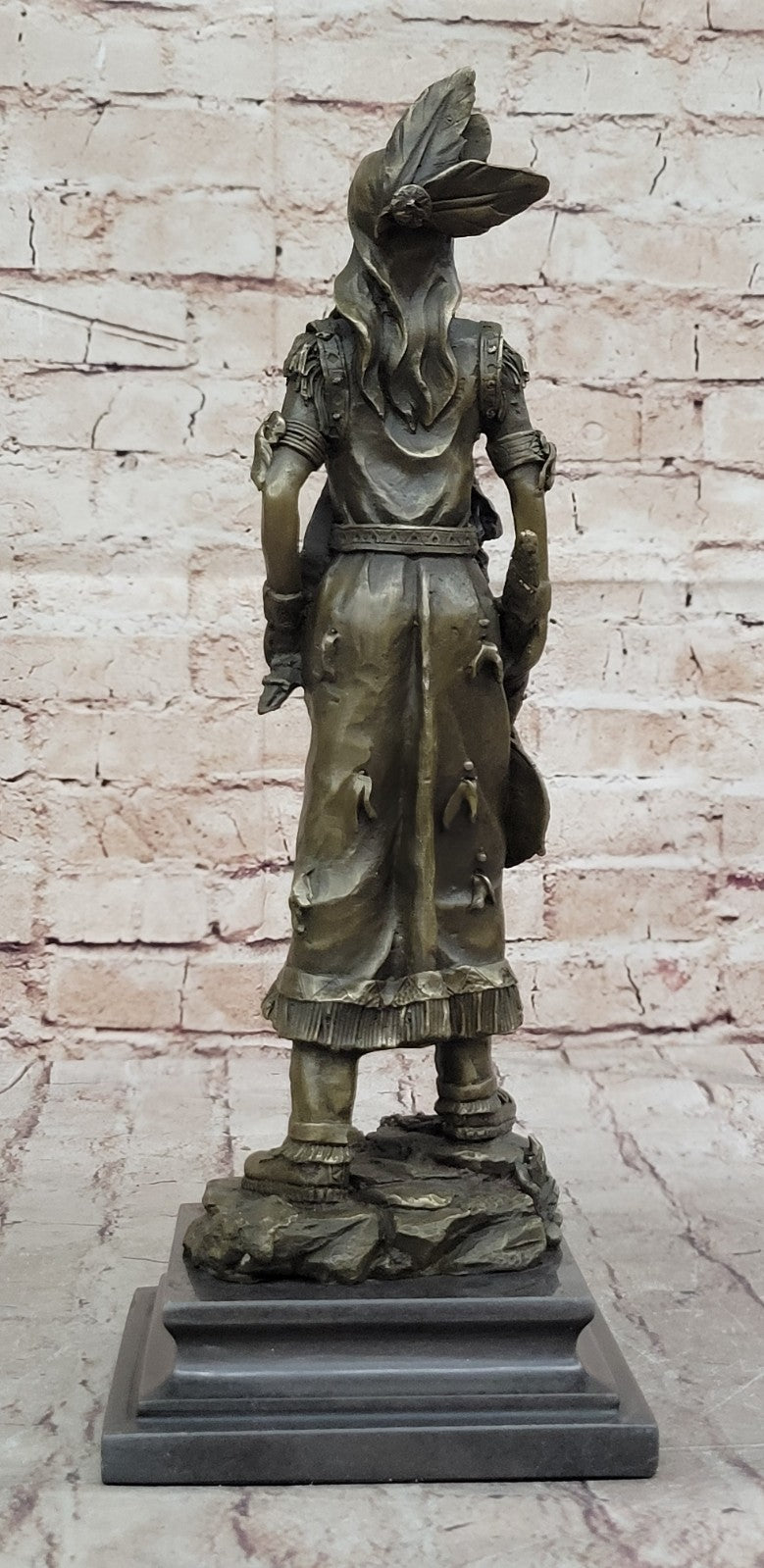 Sign Wood Native American Indian Girl Bronze Sculpture Figure Statue Figurine