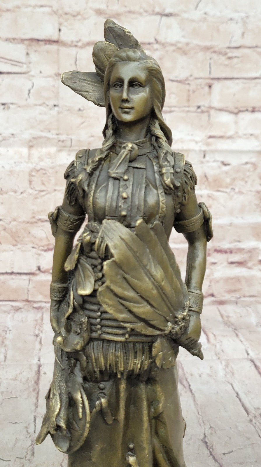 Sign Wood Native American Indian Girl Bronze Sculpture Figure Statue Figurine
