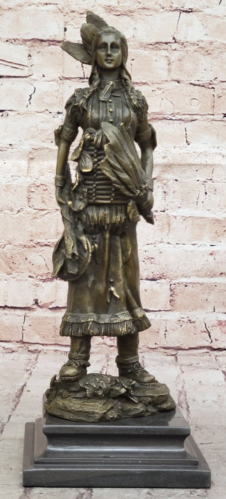 Sign Wood Native American Indian Girl Bronze Sculpture Figure Statue Figurine