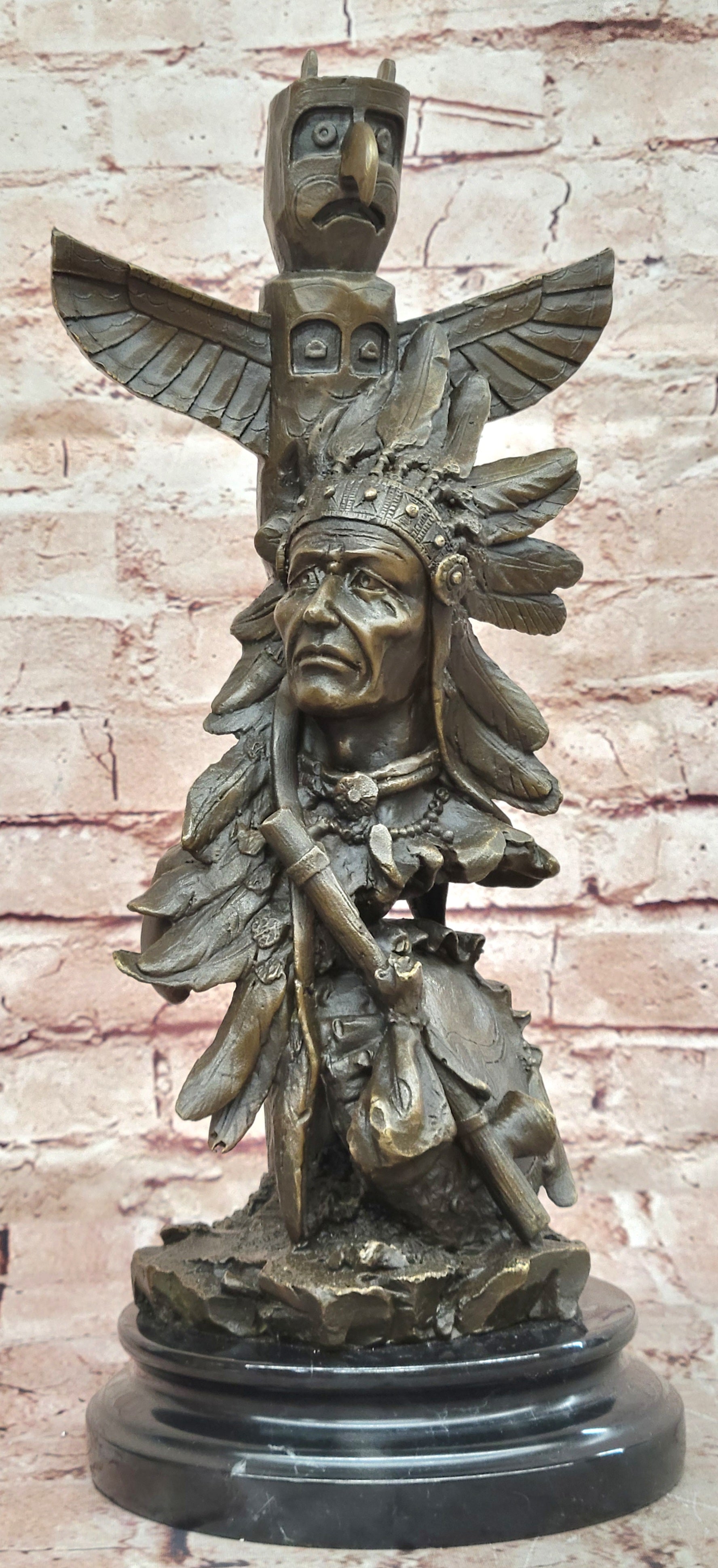 Handcrafted bronze sculpture SALE Tote With Warrior Indian Fisher Original Sign