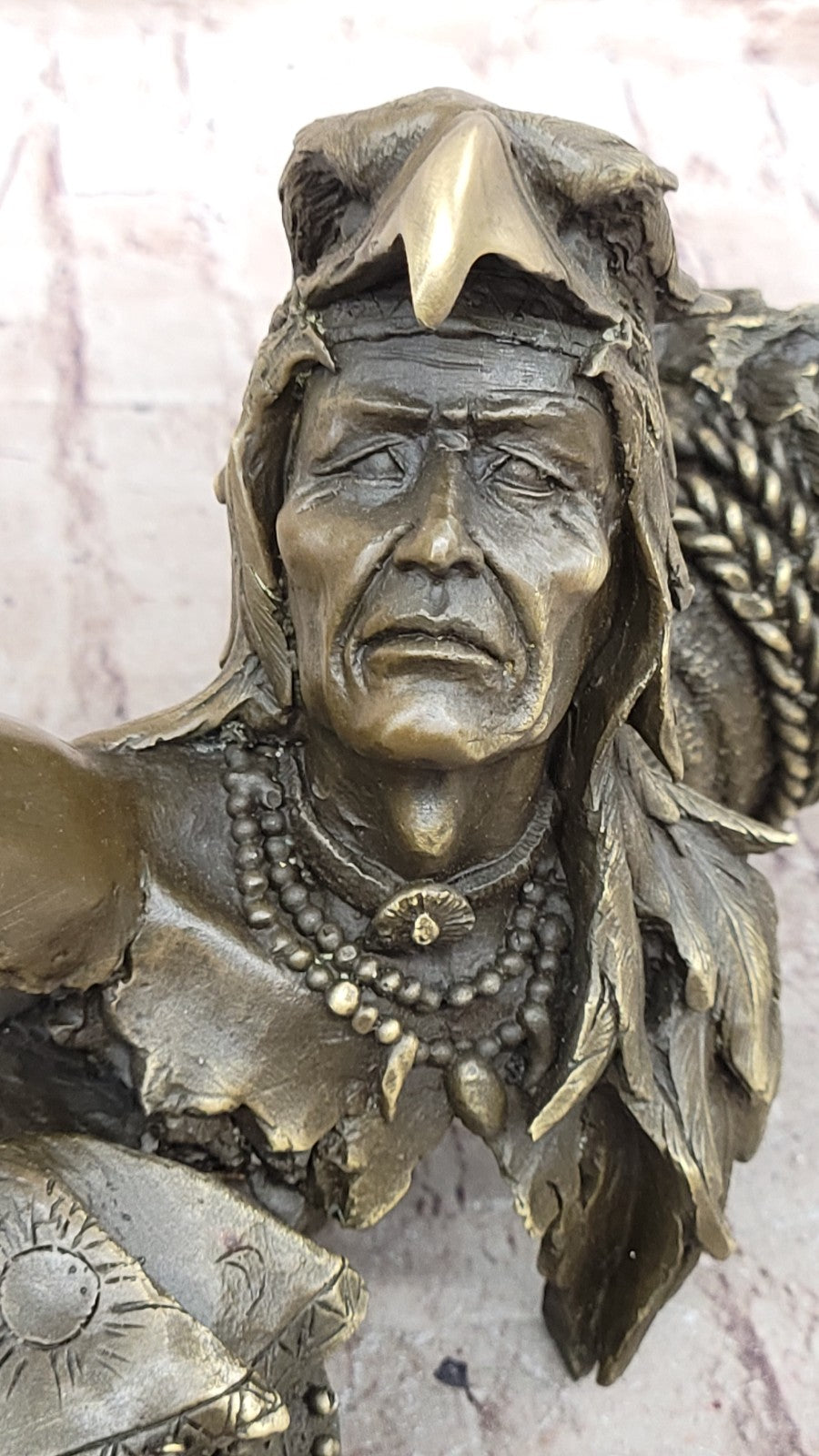 Handcrafted Male Indian Chief With Eagle Western Art Bronze Figurine Figure