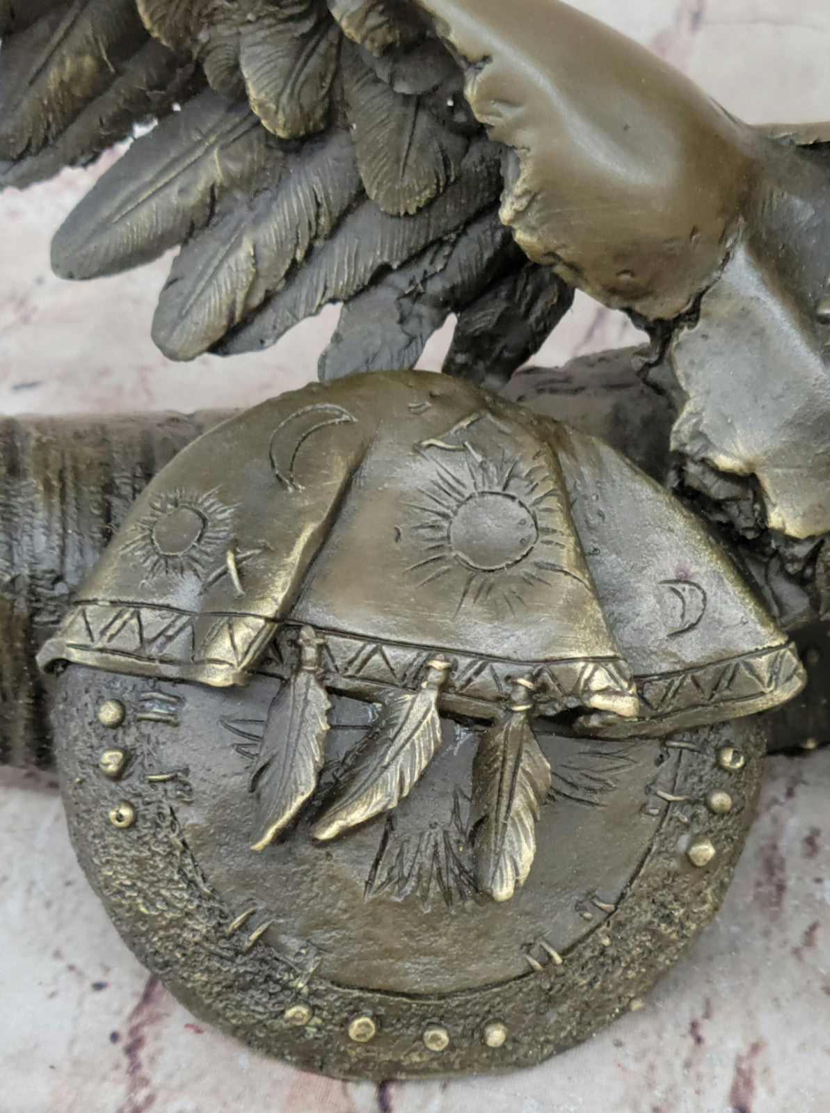 Handcrafted Male Indian Chief With Eagle Western Art Bronze Figurine Figure