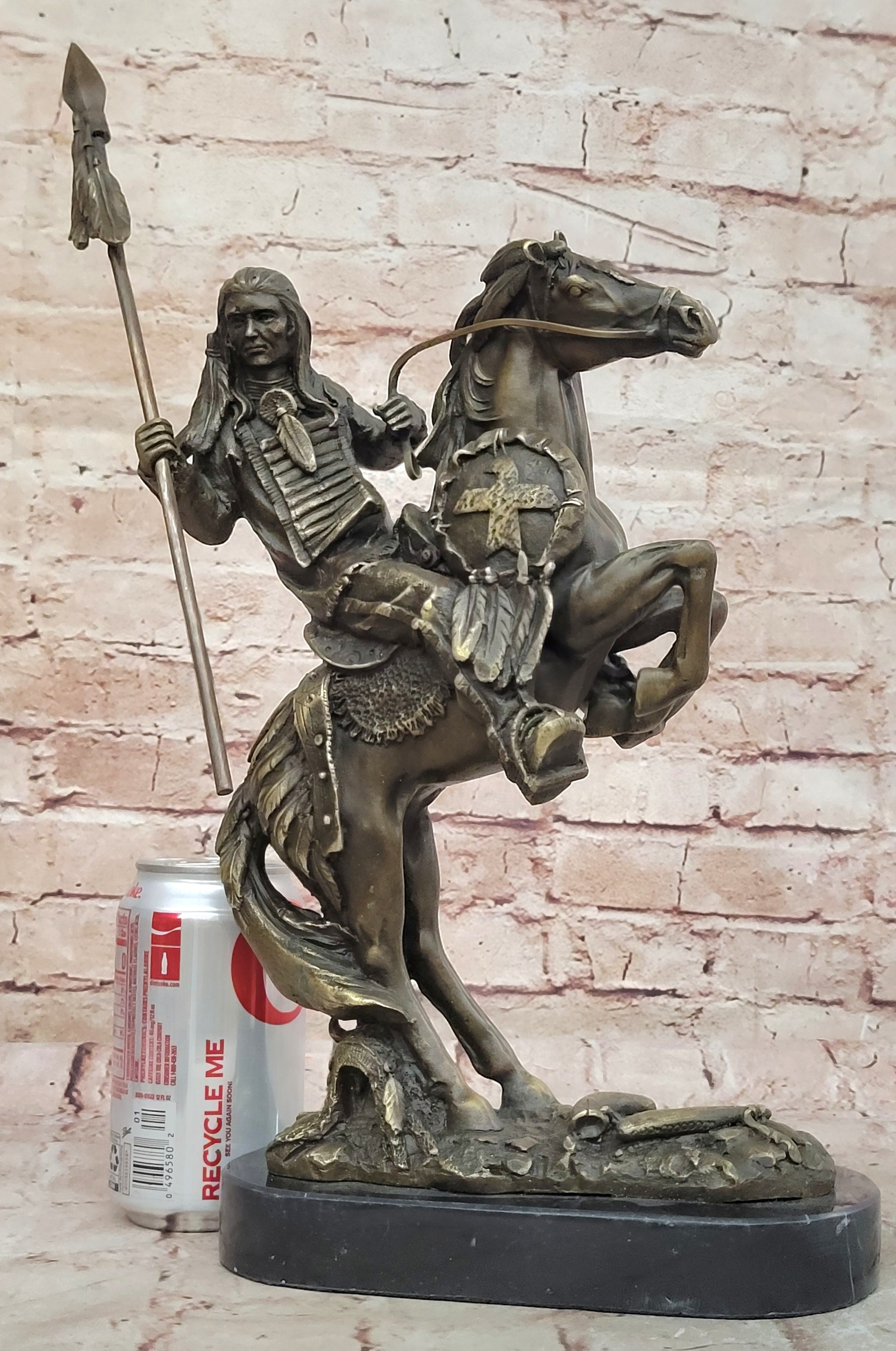 Remington Tribute American Indian Riding Horse Bronze Sculpture Statue Art Deco