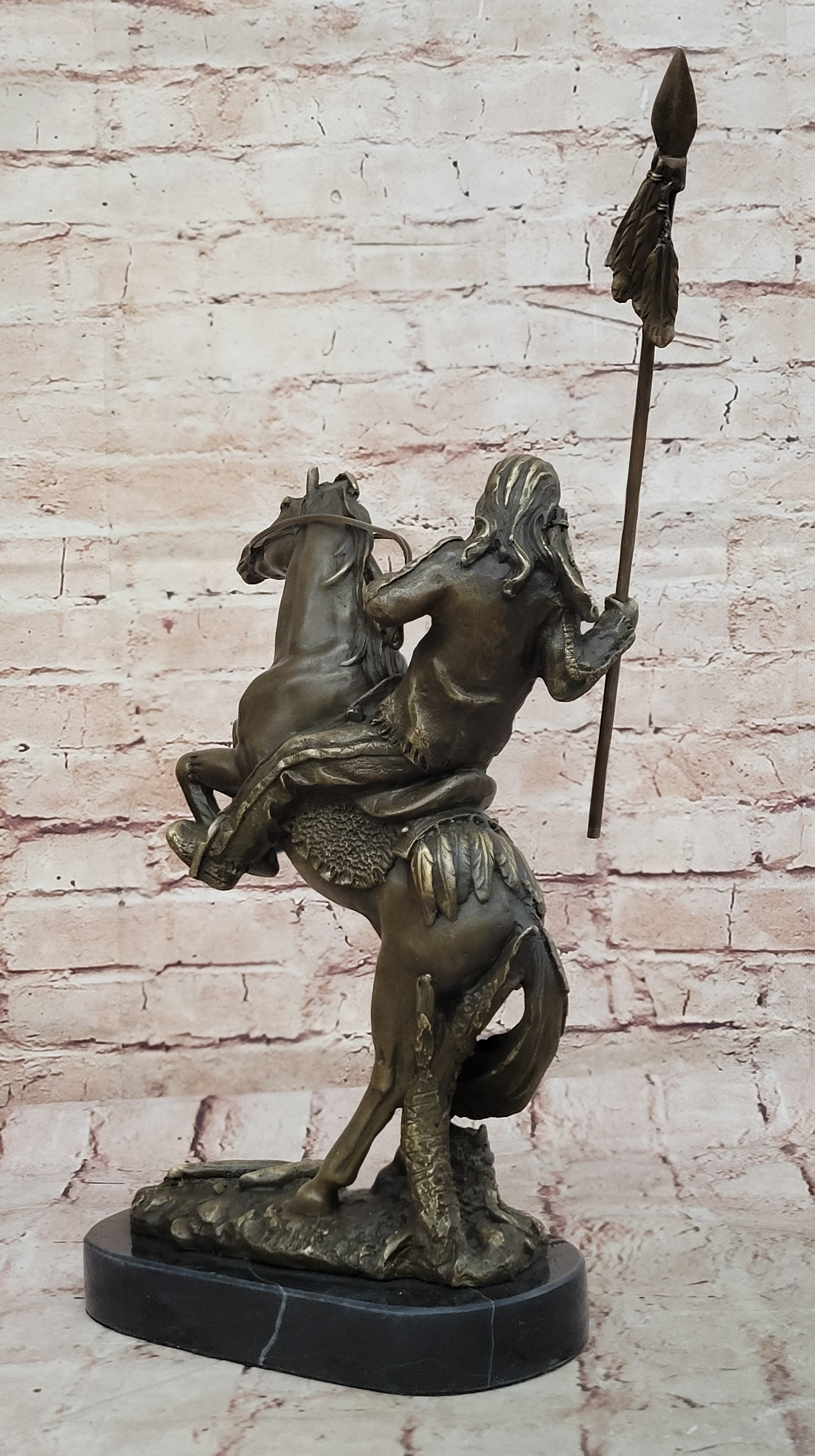 Remington Tribute American Indian Riding Horse Bronze Sculpture Statue Art Deco