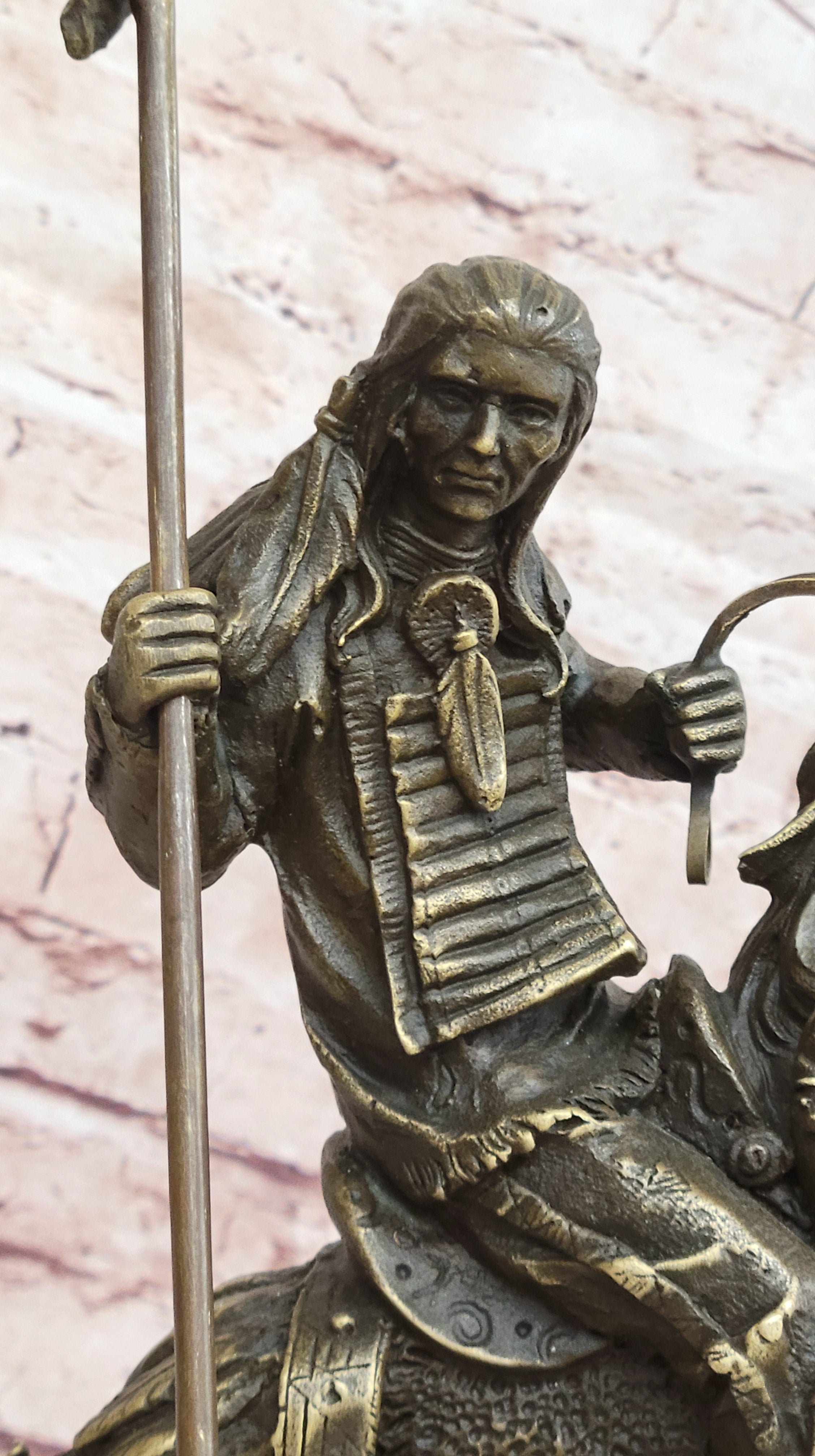 Remington Tribute American Indian Riding Horse Bronze Sculpture Statue Art Deco