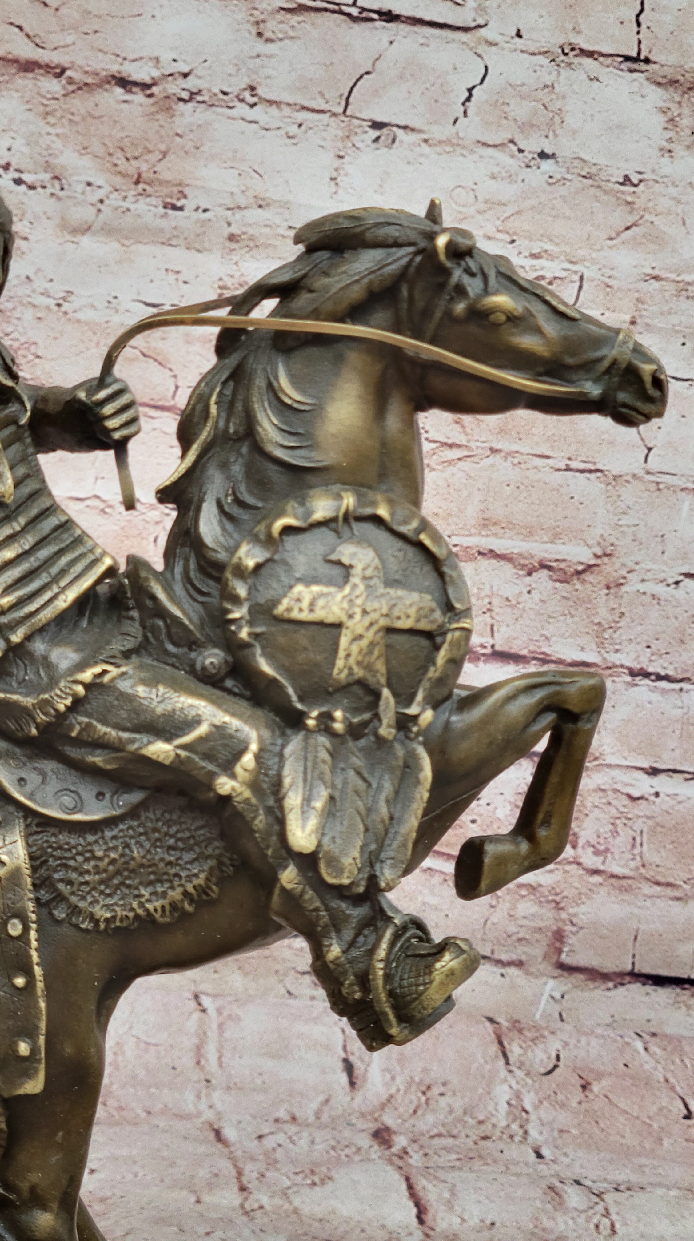 Remington Tribute American Indian Riding Horse Bronze Sculpture Statue Art Deco