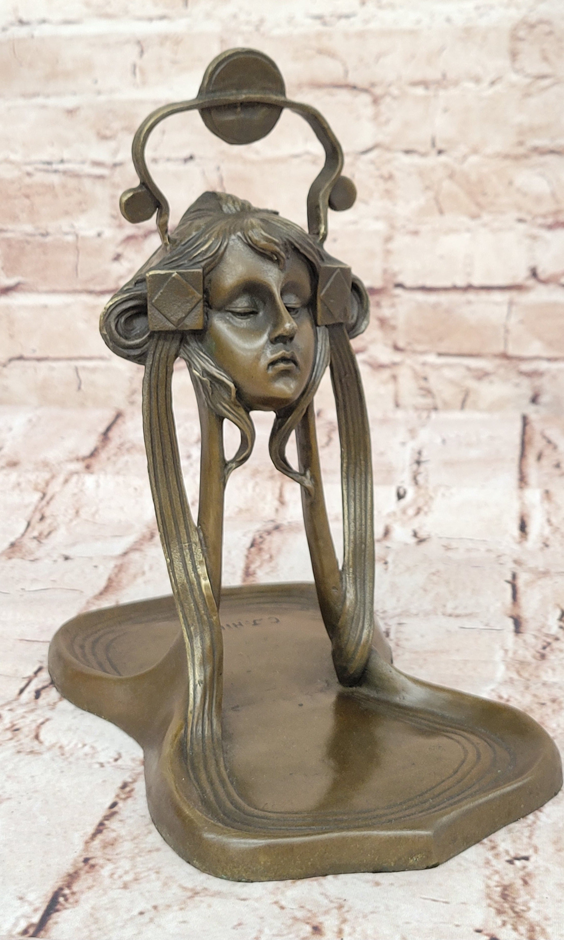 Art Nouveau Deco Jewelry Tray Soap Business Card Sensuous Sun Lady Bronze Gift