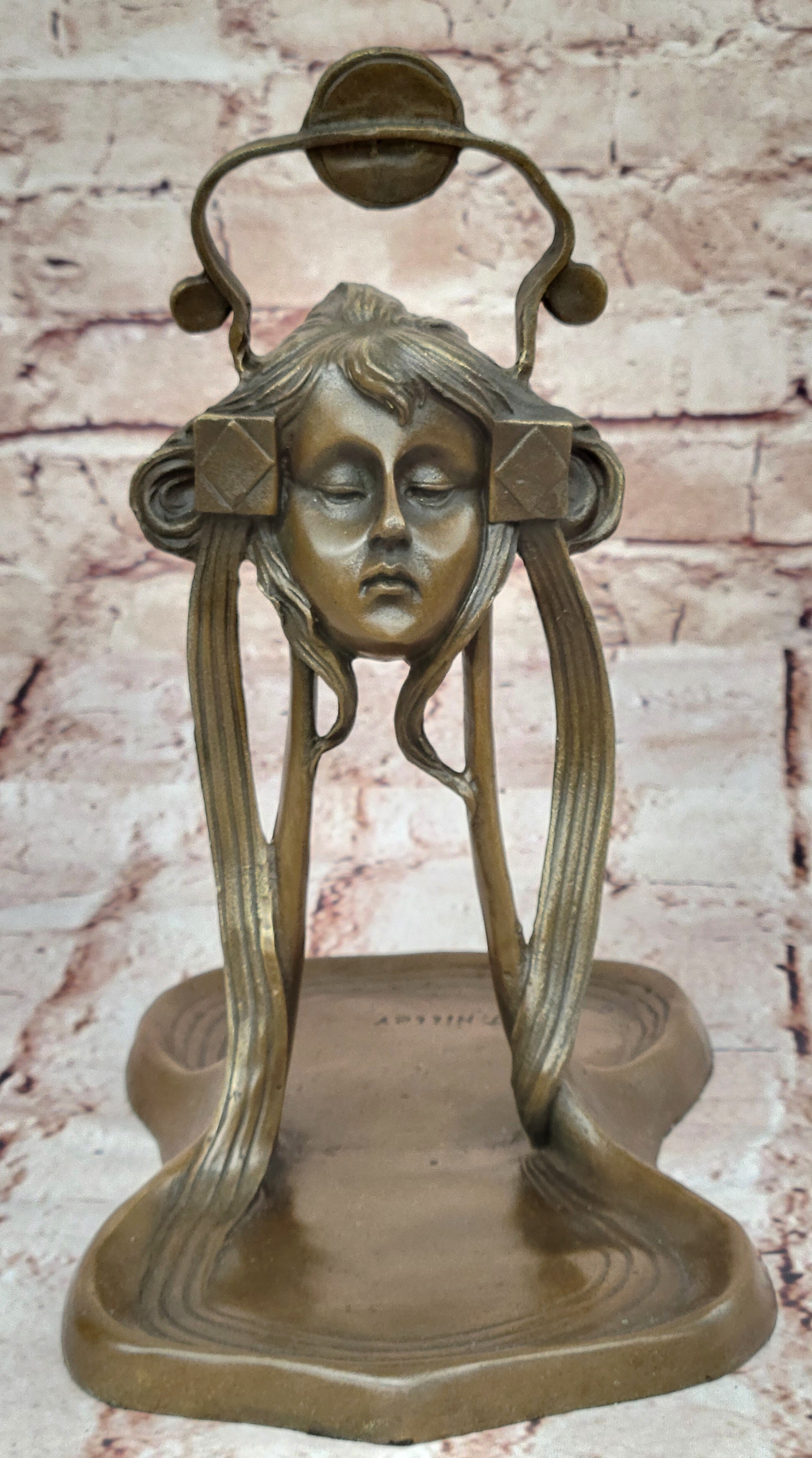 Art Nouveau Deco Jewelry Tray Soap Business Card Sensuous Sun Lady Bronze Gift