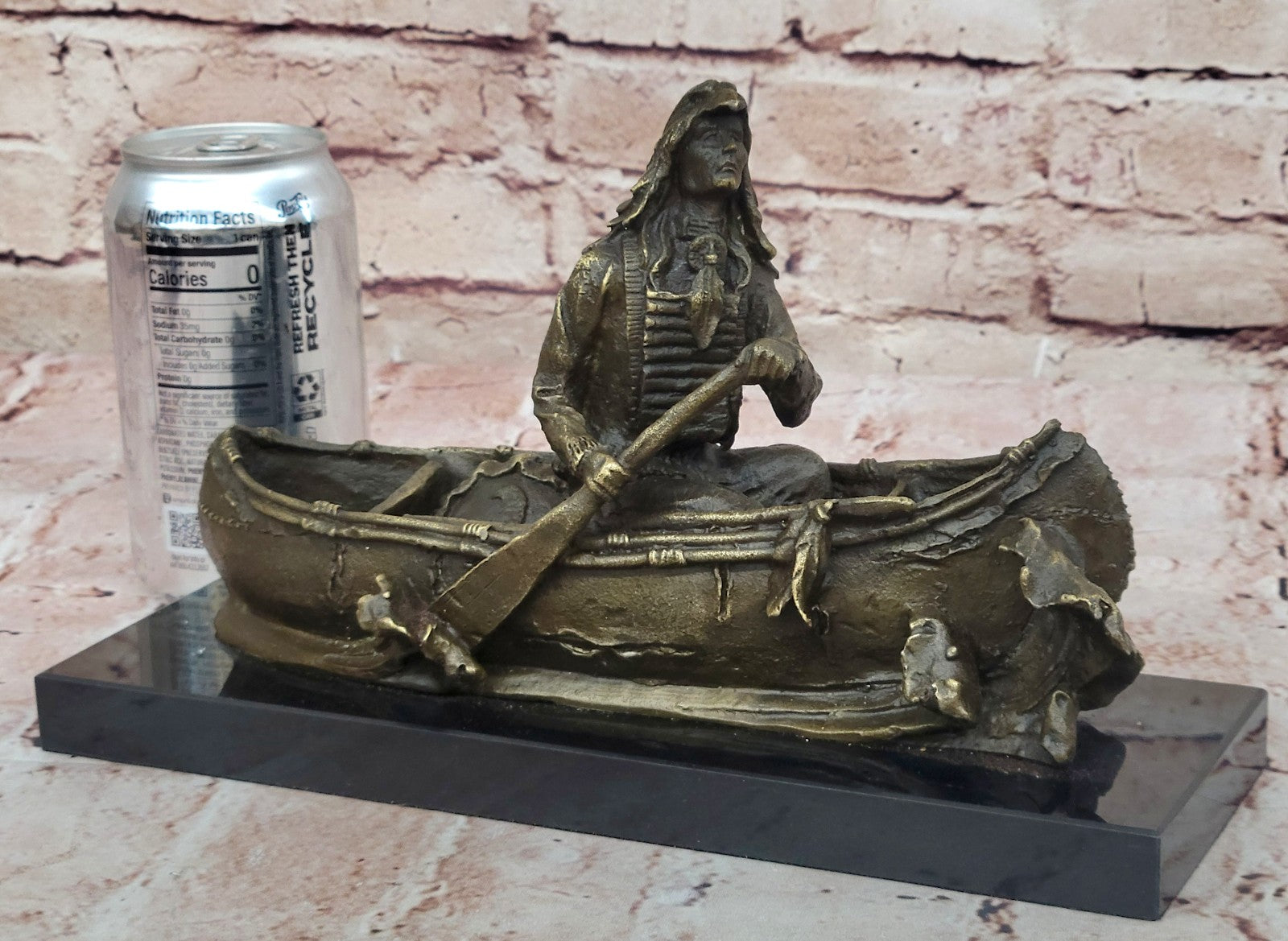 Handcrafted bronze sculpture SALE Canoe In Embark Chief American Native Signed