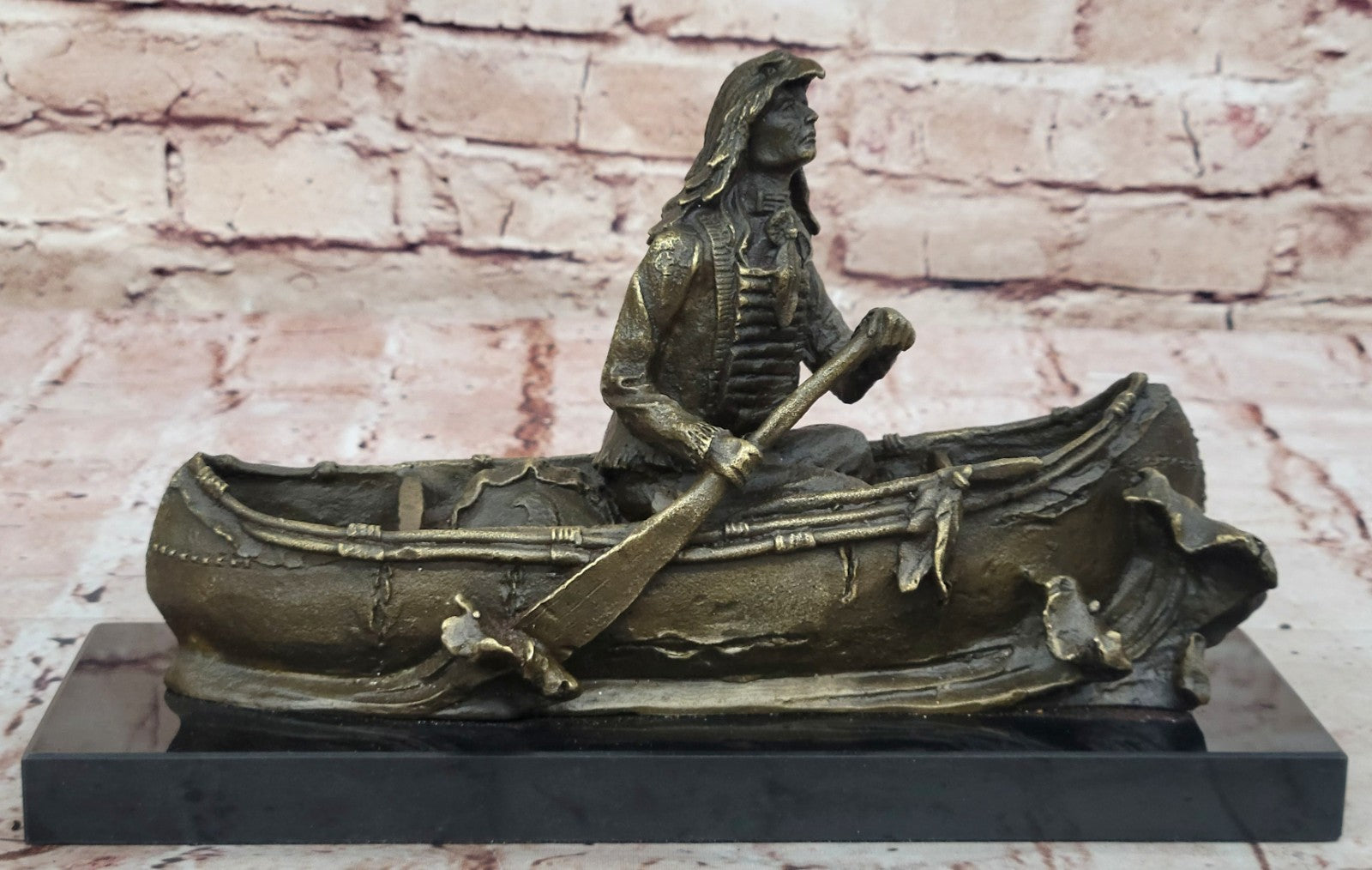 Handcrafted bronze sculpture SALE Canoe In Embark Chief American Native Signed