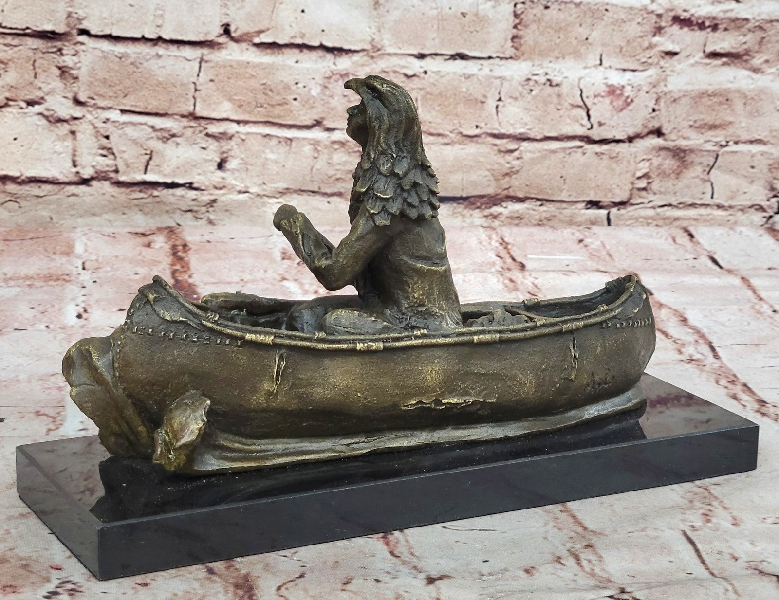 Handcrafted bronze sculpture SALE Canoe In Embark Chief American Native Signed
