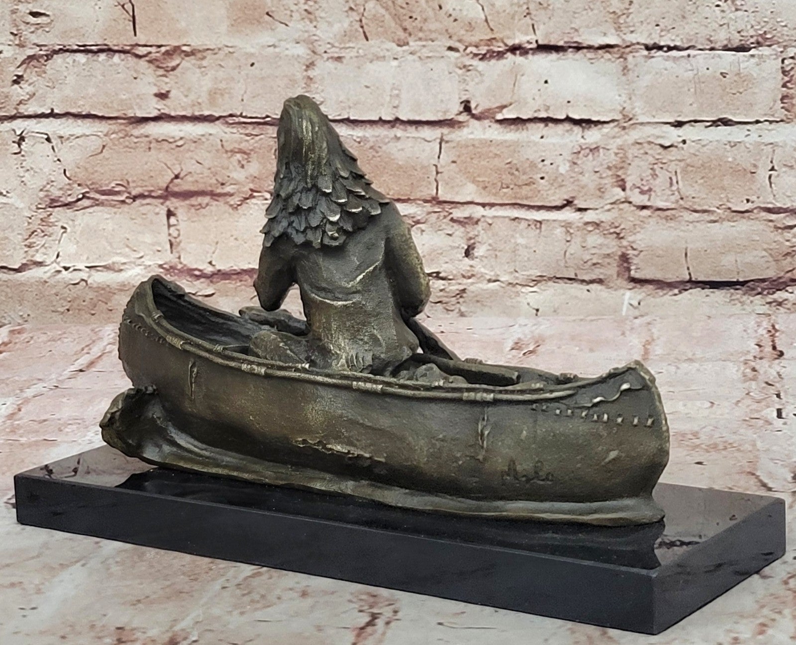 Handcrafted bronze sculpture SALE Canoe In Embark Chief American Native Signed