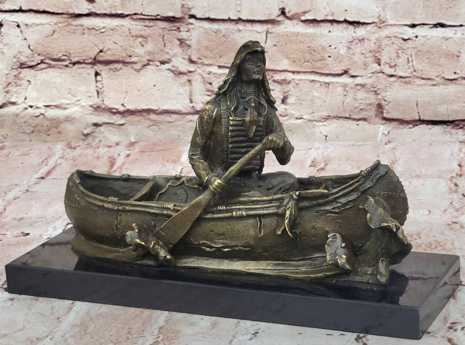 Handcrafted bronze sculpture SALE Canoe In Embark Chief American Native Signed